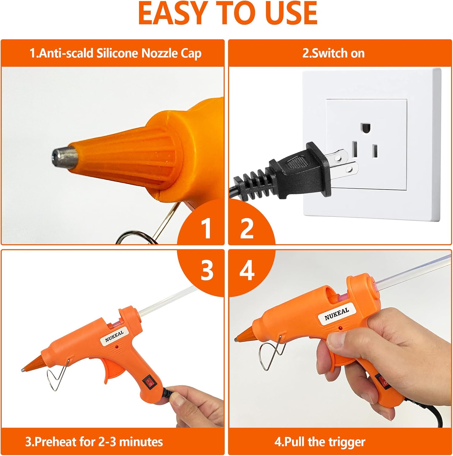 NUKEAL Mini Glue Gun with Case and 24 Sticks 20 Watts Orange