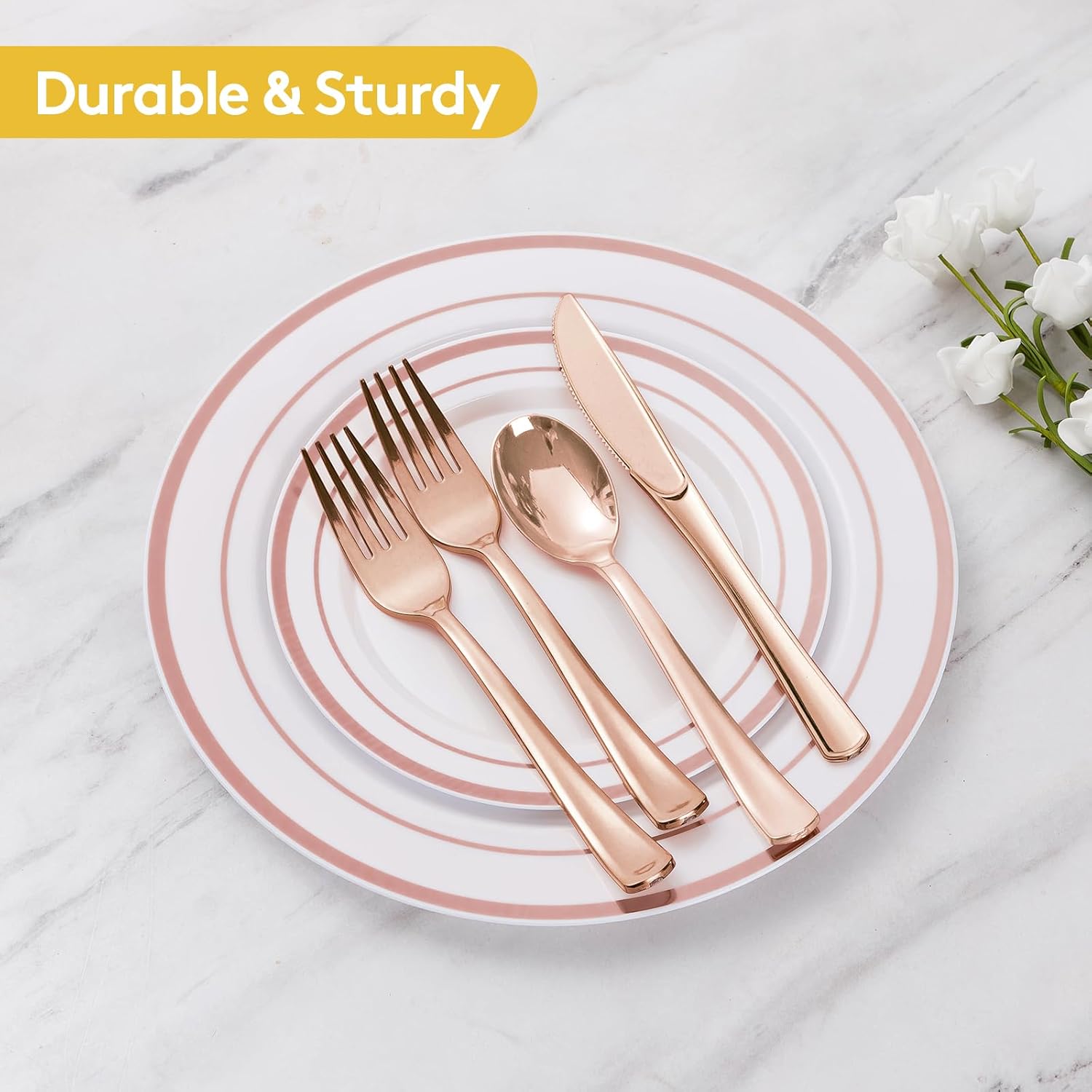 Goodluck 300PCS Rose Gold Plastic Cutlery Set