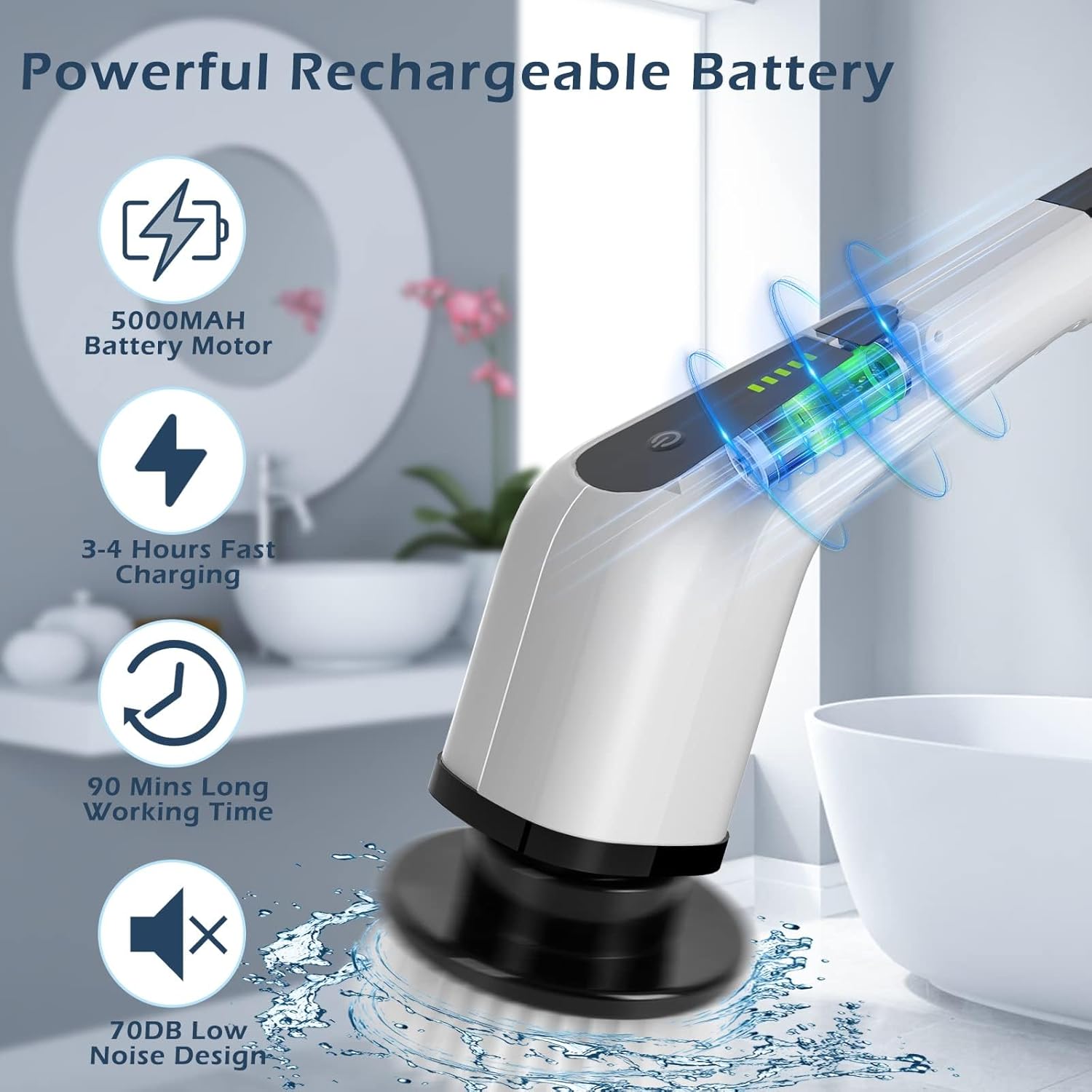 Bomves Cordless Electric Spin Scrubber with 8 Replaceable Brush Heads