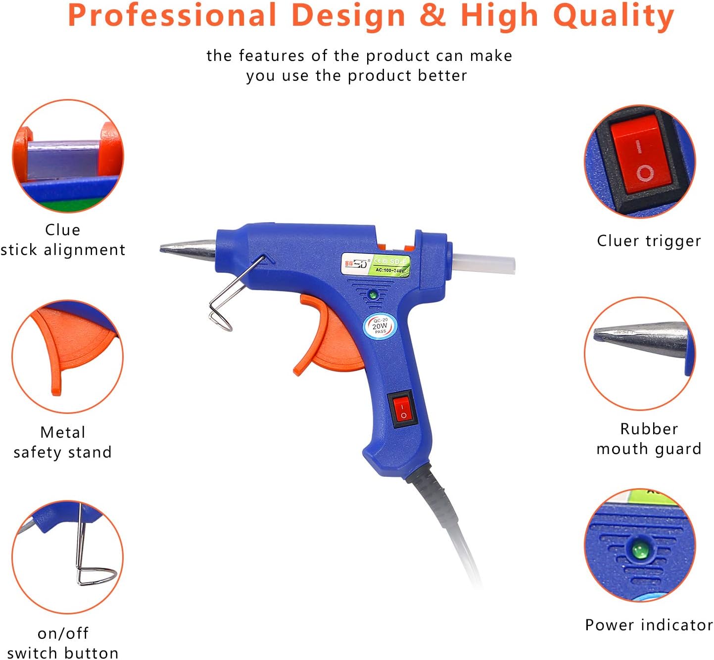 Glamgen Hot Glue Gun Mini with 20 Sticks and 20 Wood Sticks