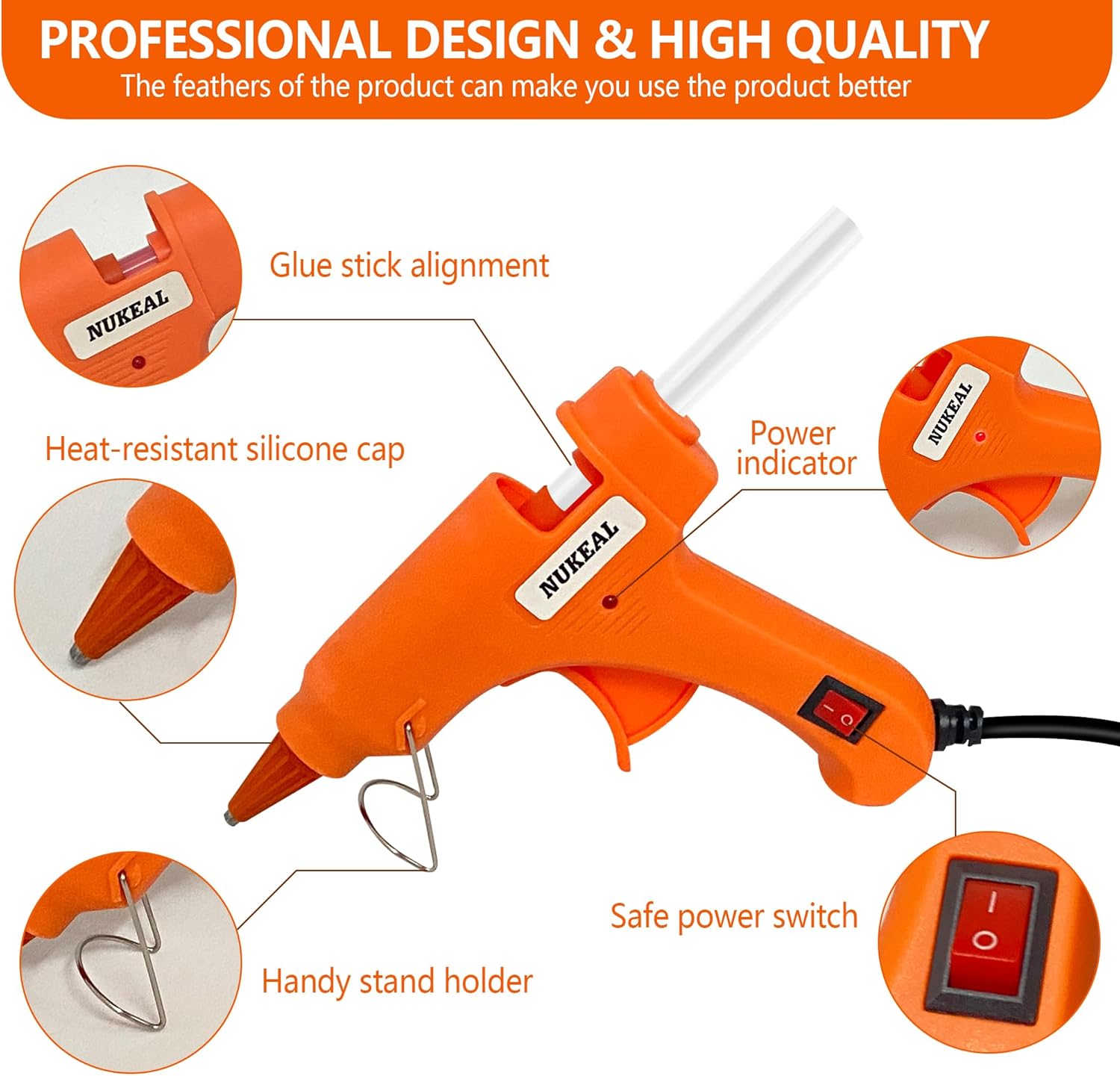 NUKEAL Mini Glue Gun with Case and 24 Sticks 20 Watts Orange