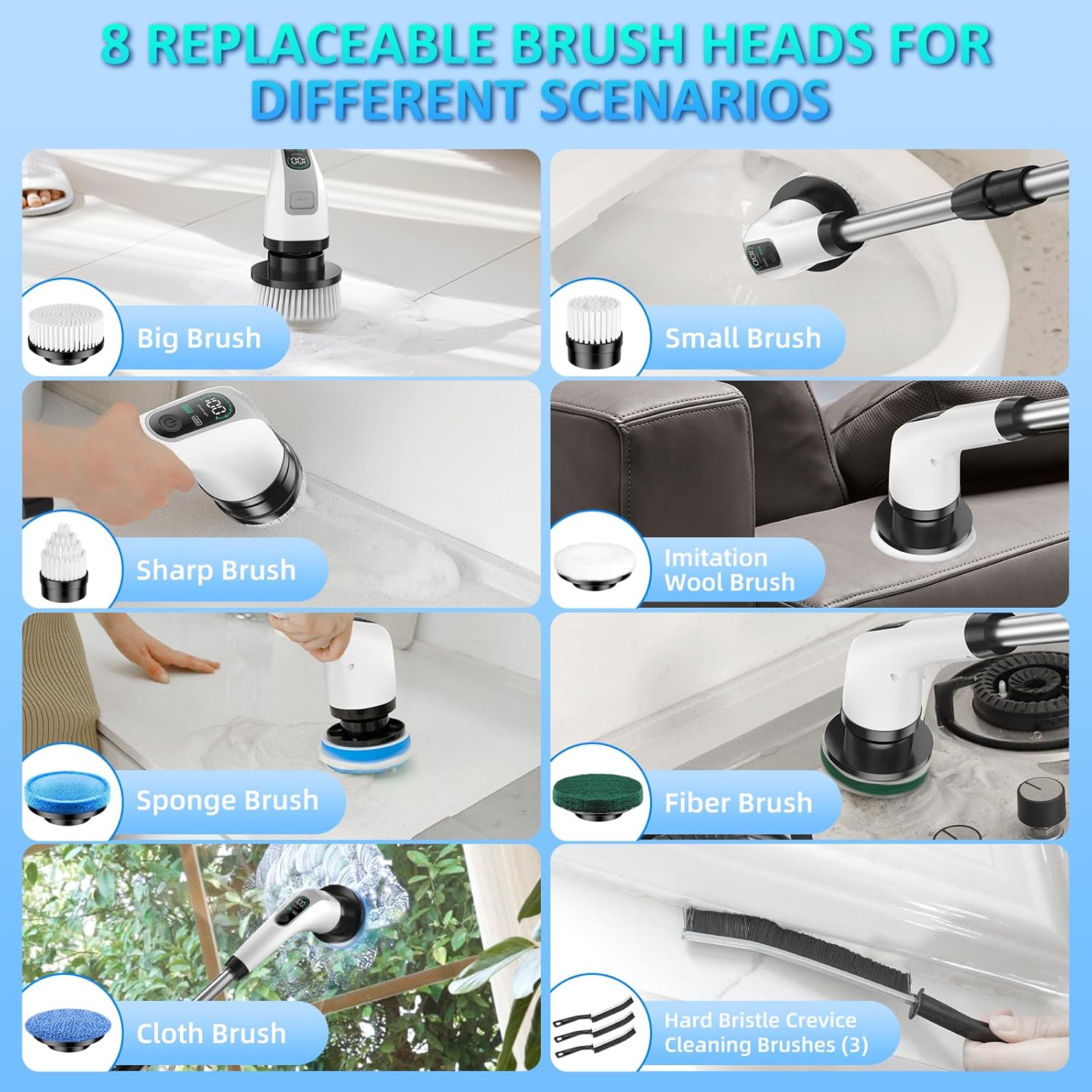 Yesayce Electric Spin Scrubber with 7 Brush Heads and 3 Crevice Brushes