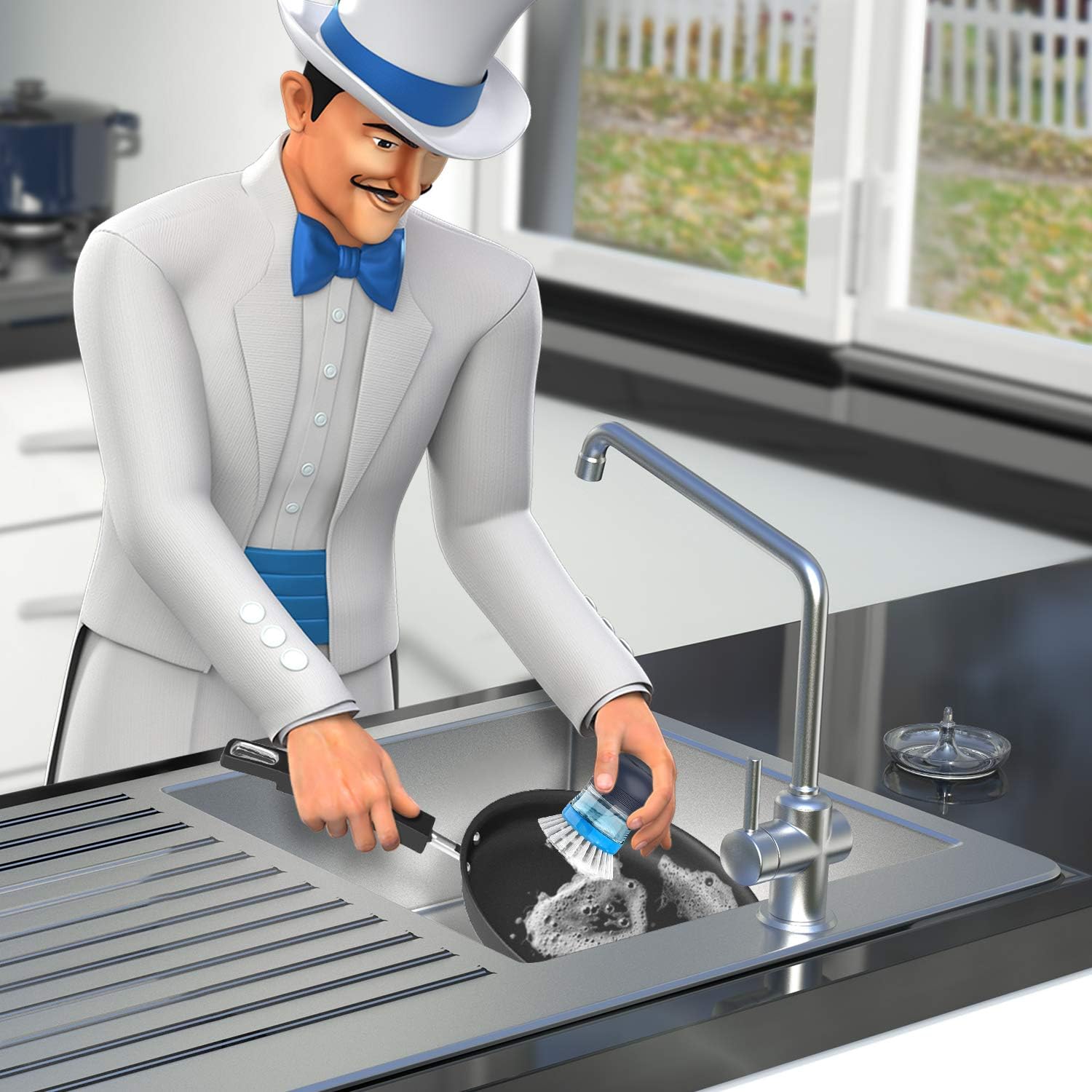 MRSIGA Palm Brush with Soap Dispenser and Holder 1 Set