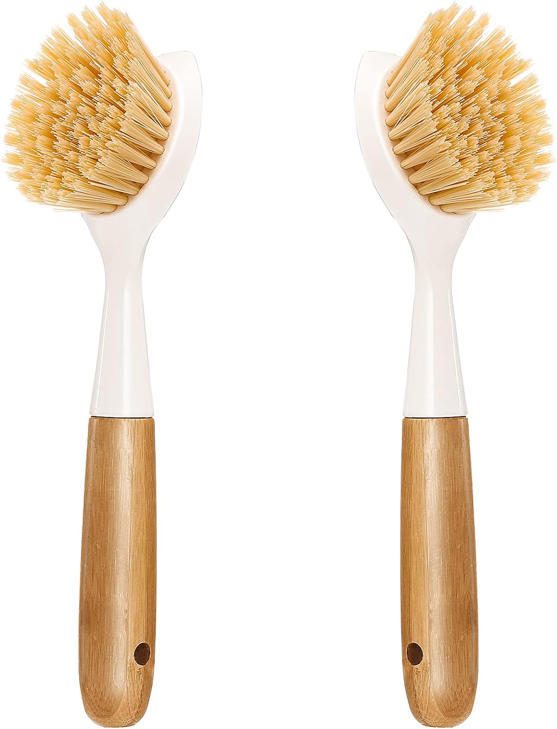 2 Pack Bamboo Handle Dish Brush with Scraper