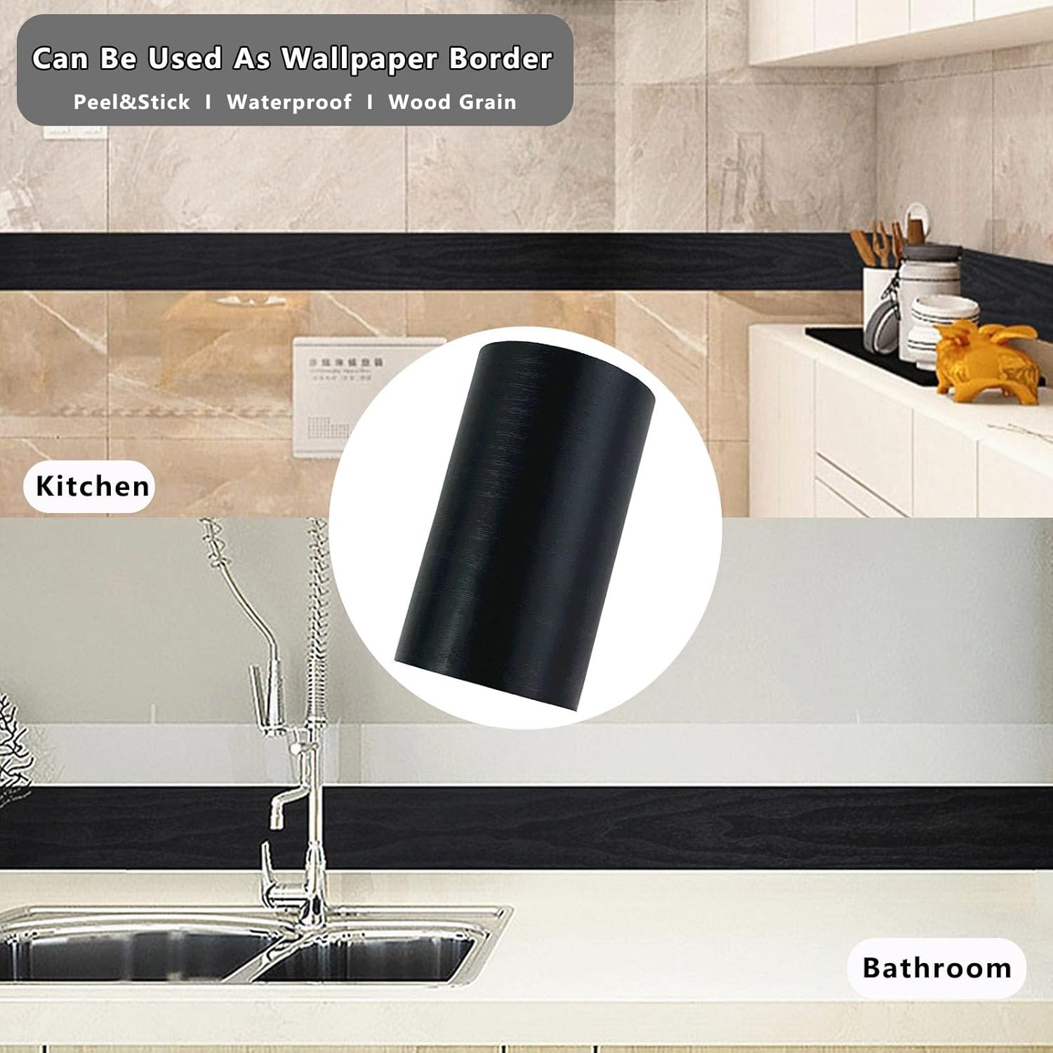 DESOMINOR 32FT Black Waterproof Wallpaper Border