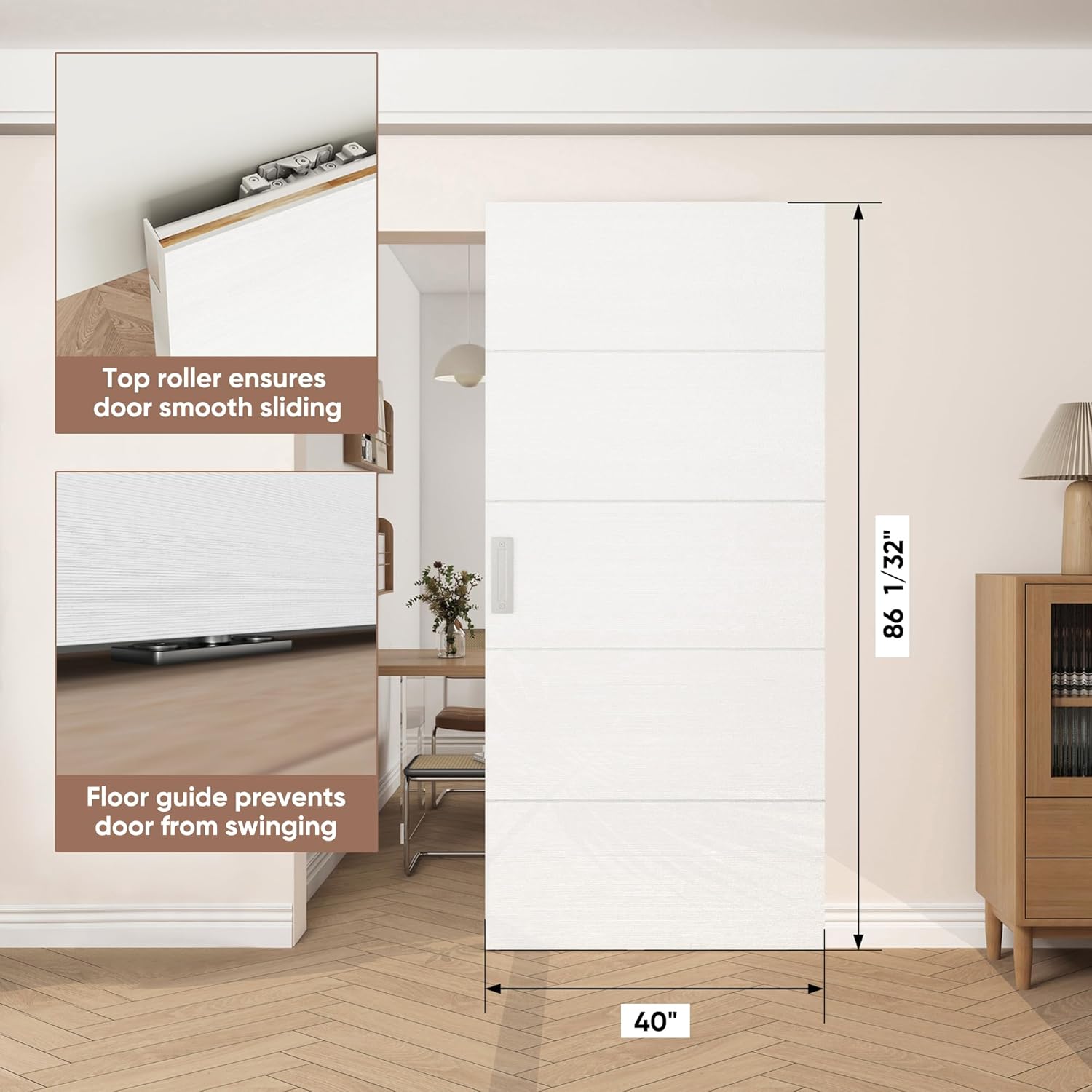 JUBEST 40x86 Concealed Barn Door with Soft Close Hardware Kit