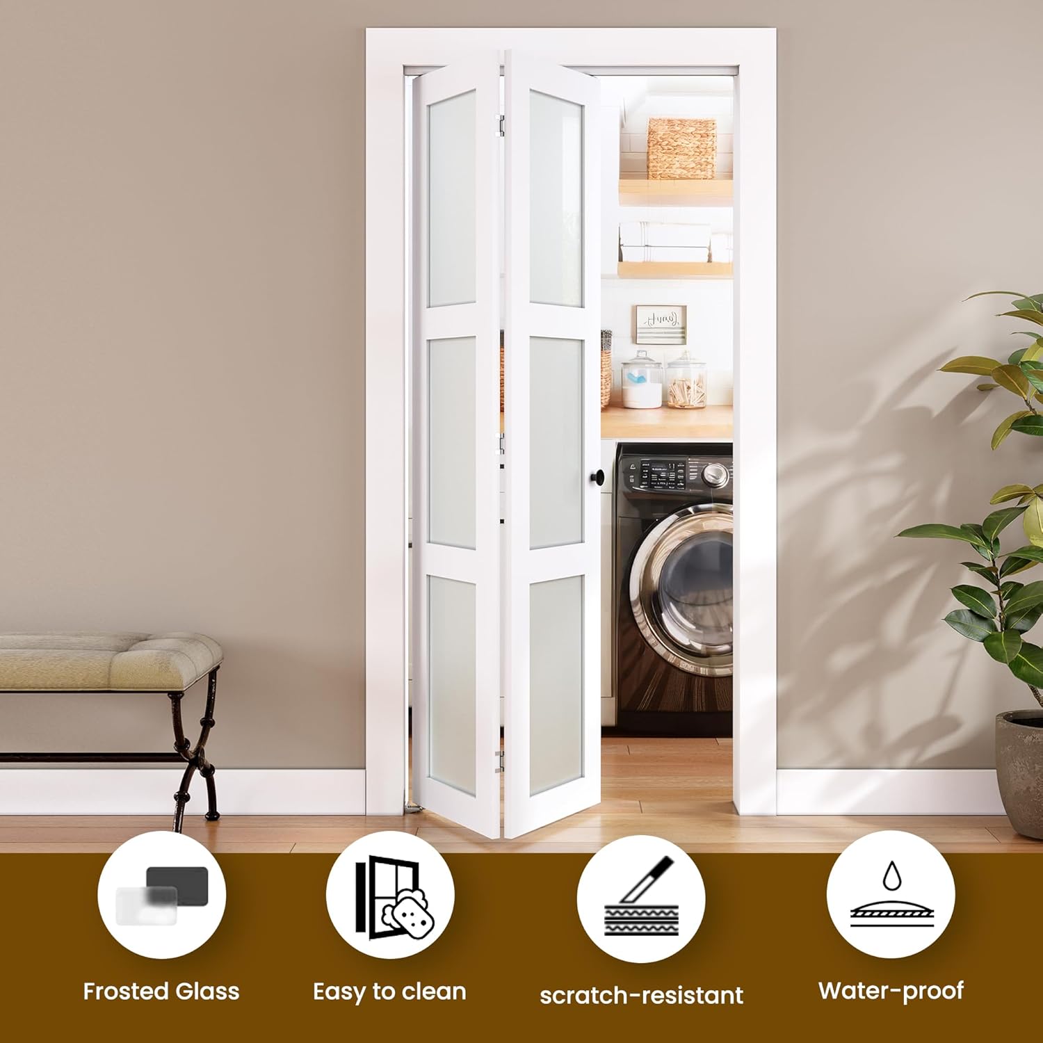 SMARTSTANDARD Bifold Door 24x80 Tempered Frosted Glass with Hardware Kit