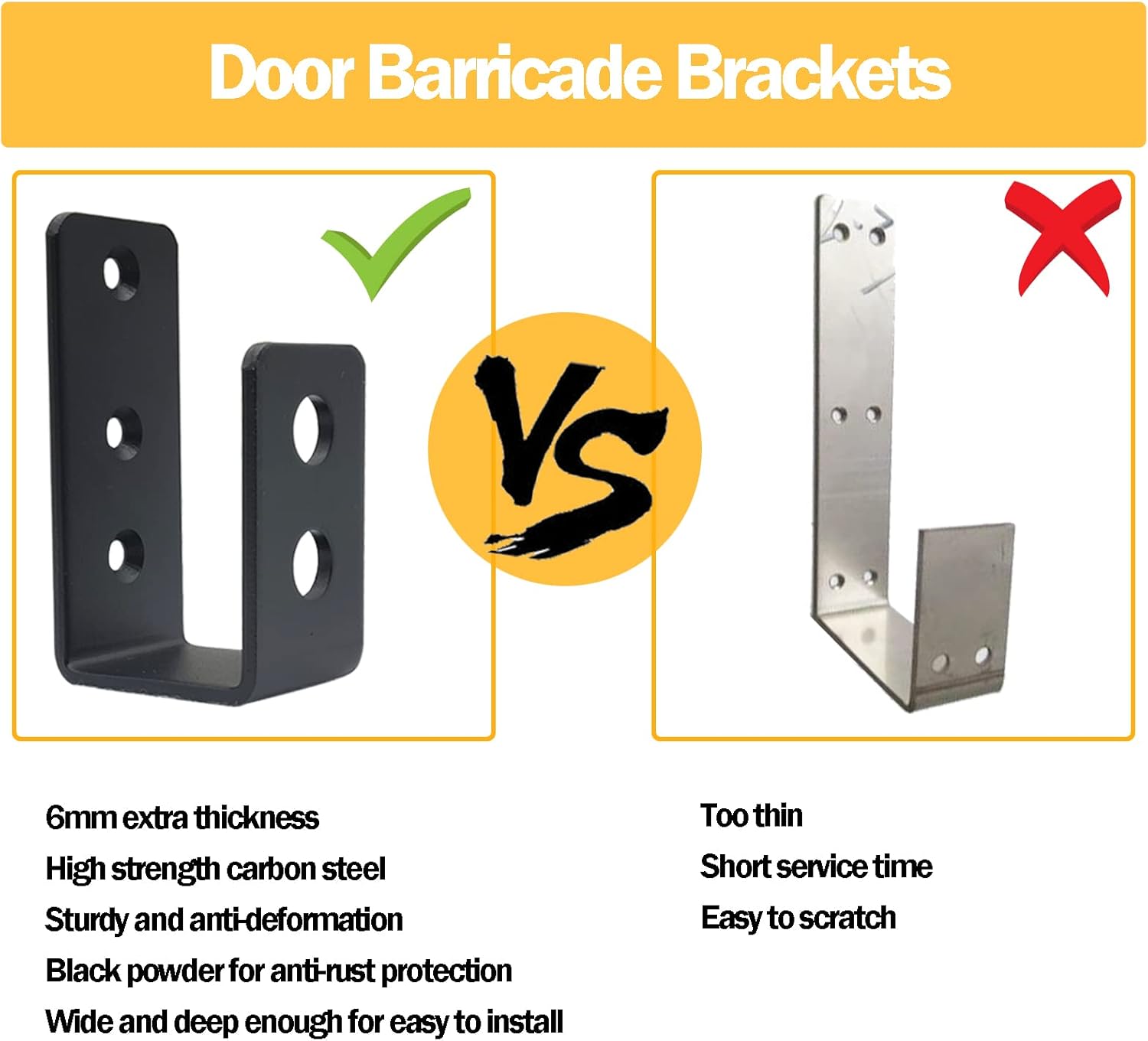 DOMUEN Door Barricade Brackets 2 Pack Black Security Door Reinforcement