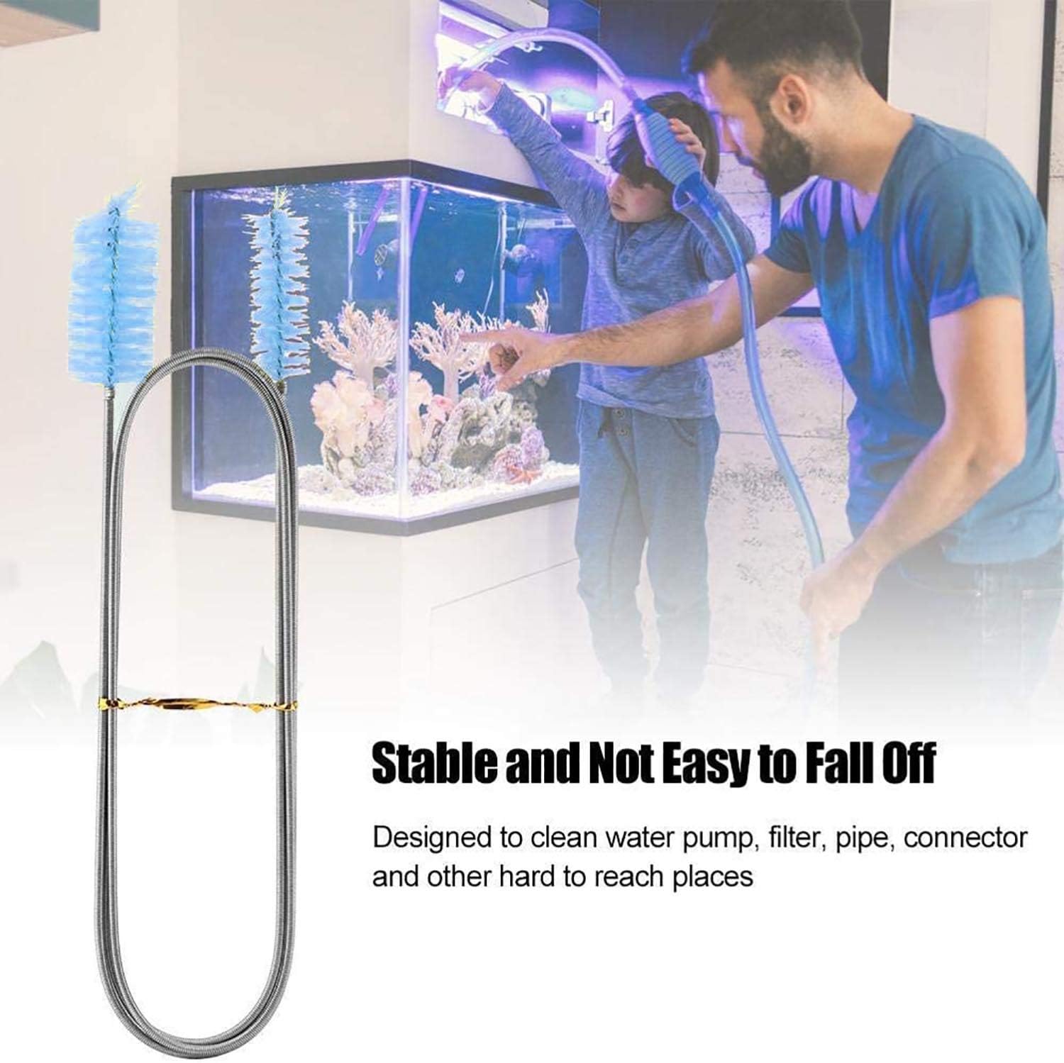 Flexible Drain Brush 67-Inch Nylon Cleaner with 82-Inch Straw Brush Blue