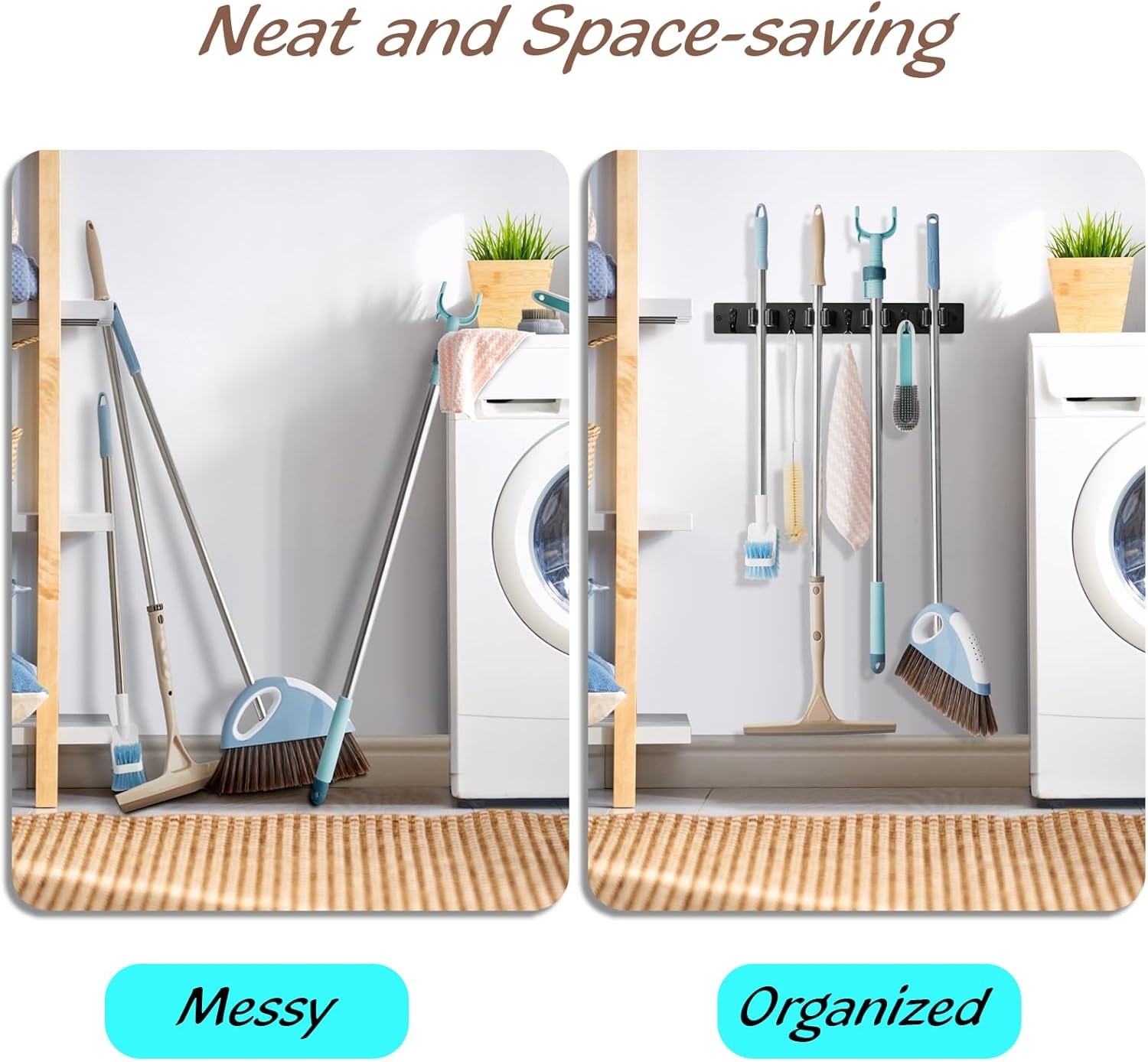 OUTNILI Black Broom Mop Holder Wall Mount 1