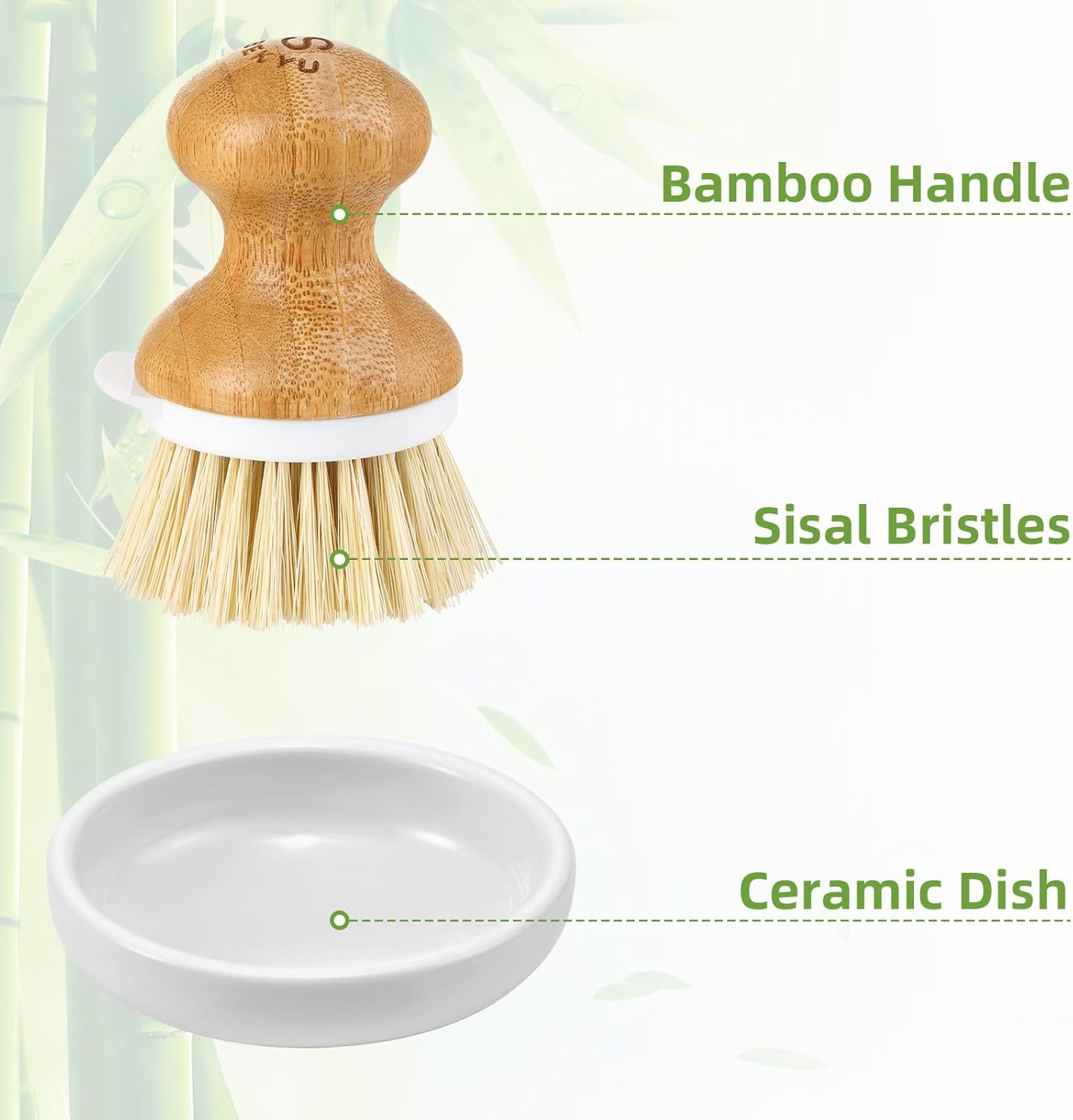 SUBEKYU Bamboo Dish Brush with Built-in Scraper