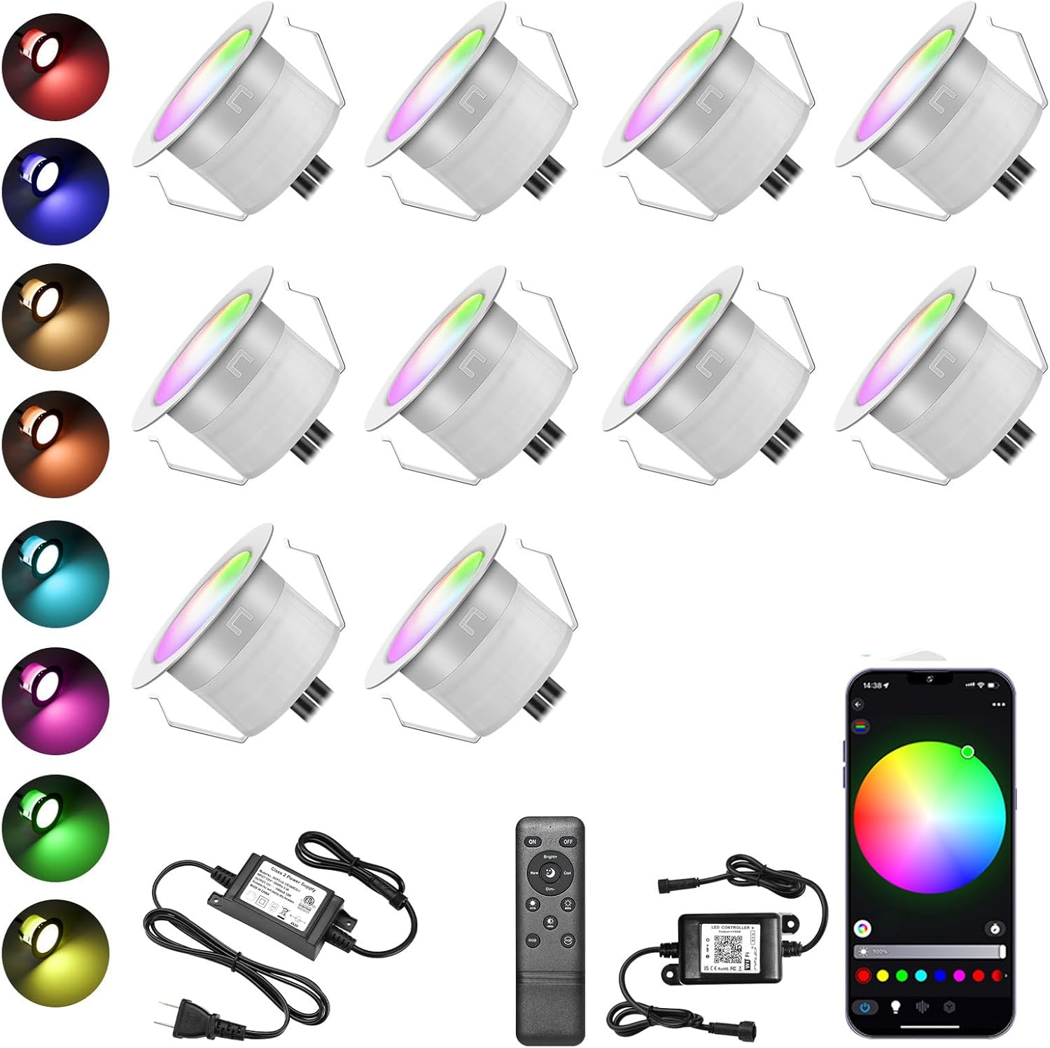 Smart LED Deck Light Kit 10-Pack IP67 Waterproof RGB