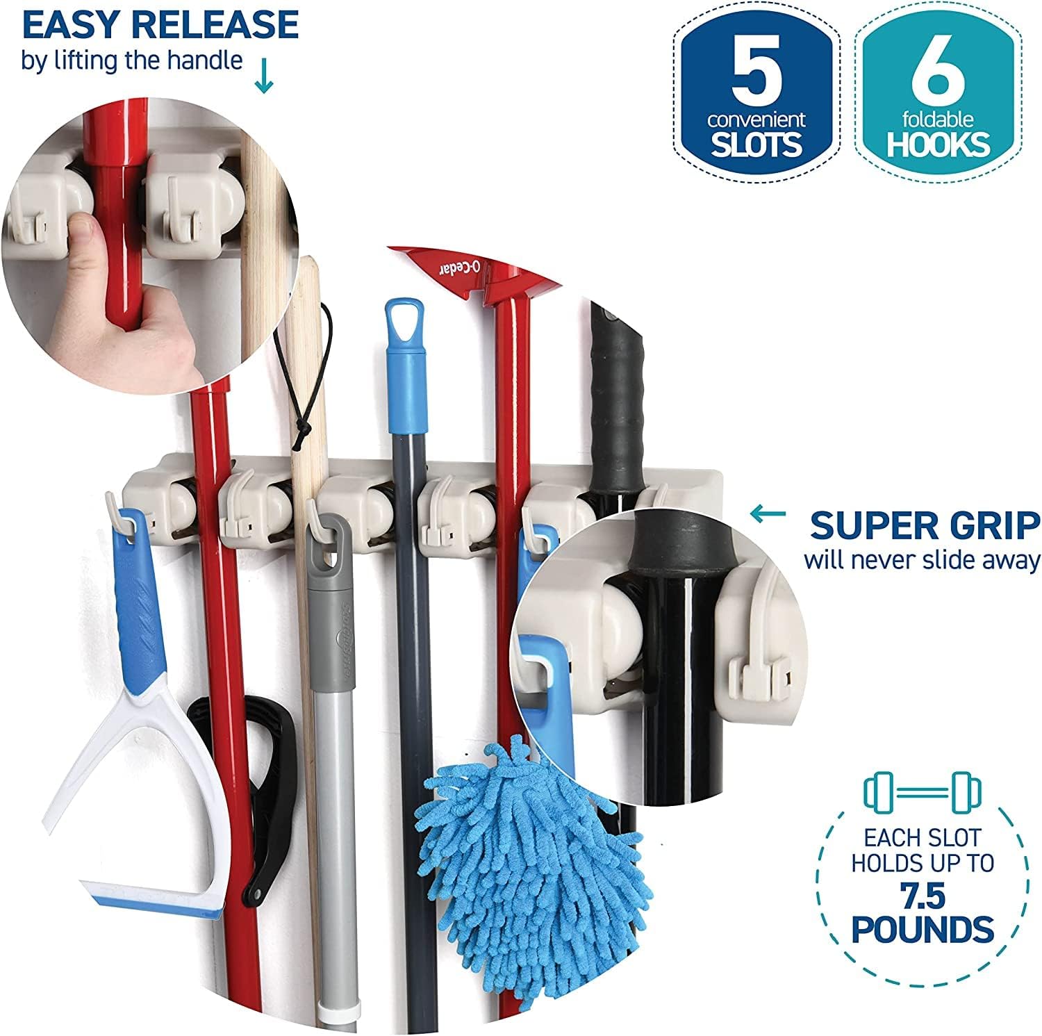 HOME IT Mop and Broom Holder Wall Mount 2 Pack