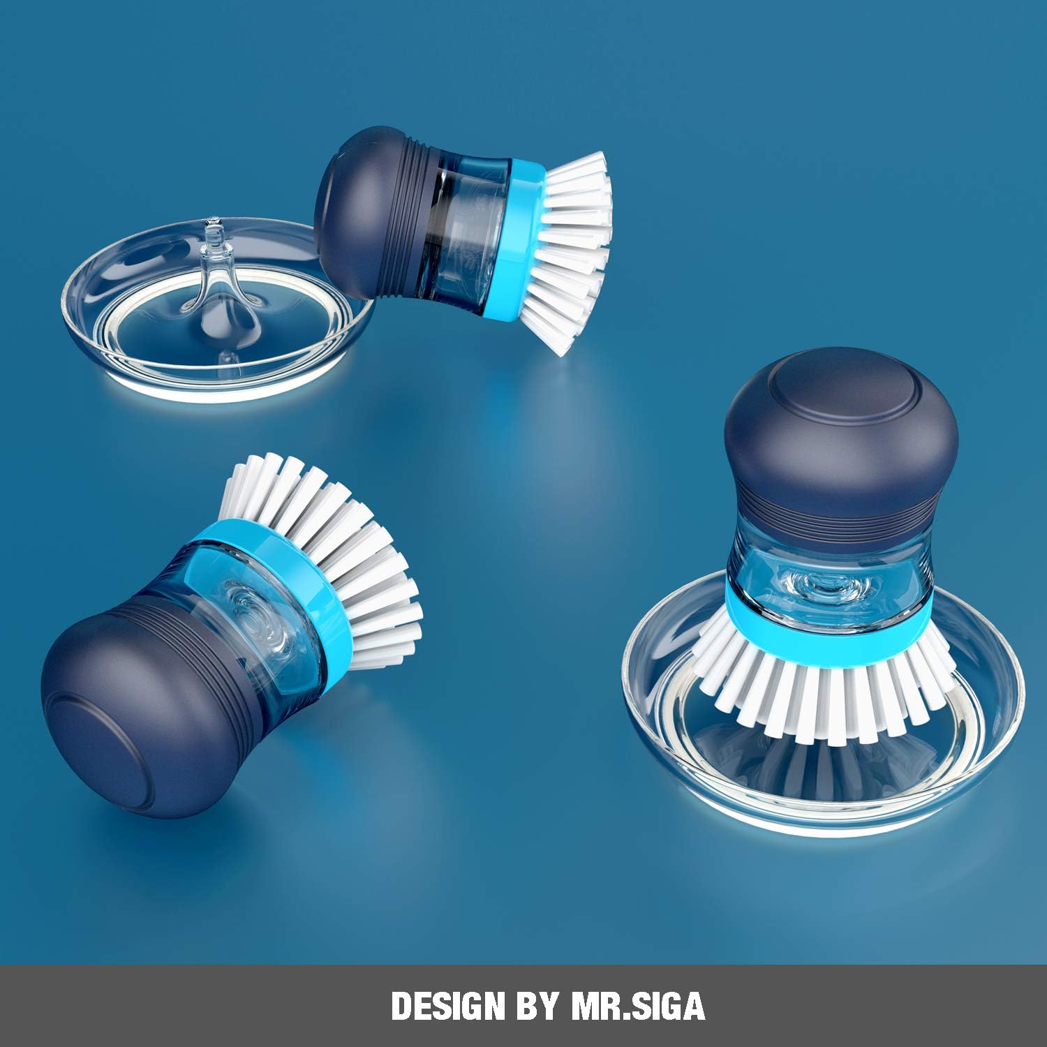 MRSIGA Palm Brush with Soap Dispenser and Holder 1 Set