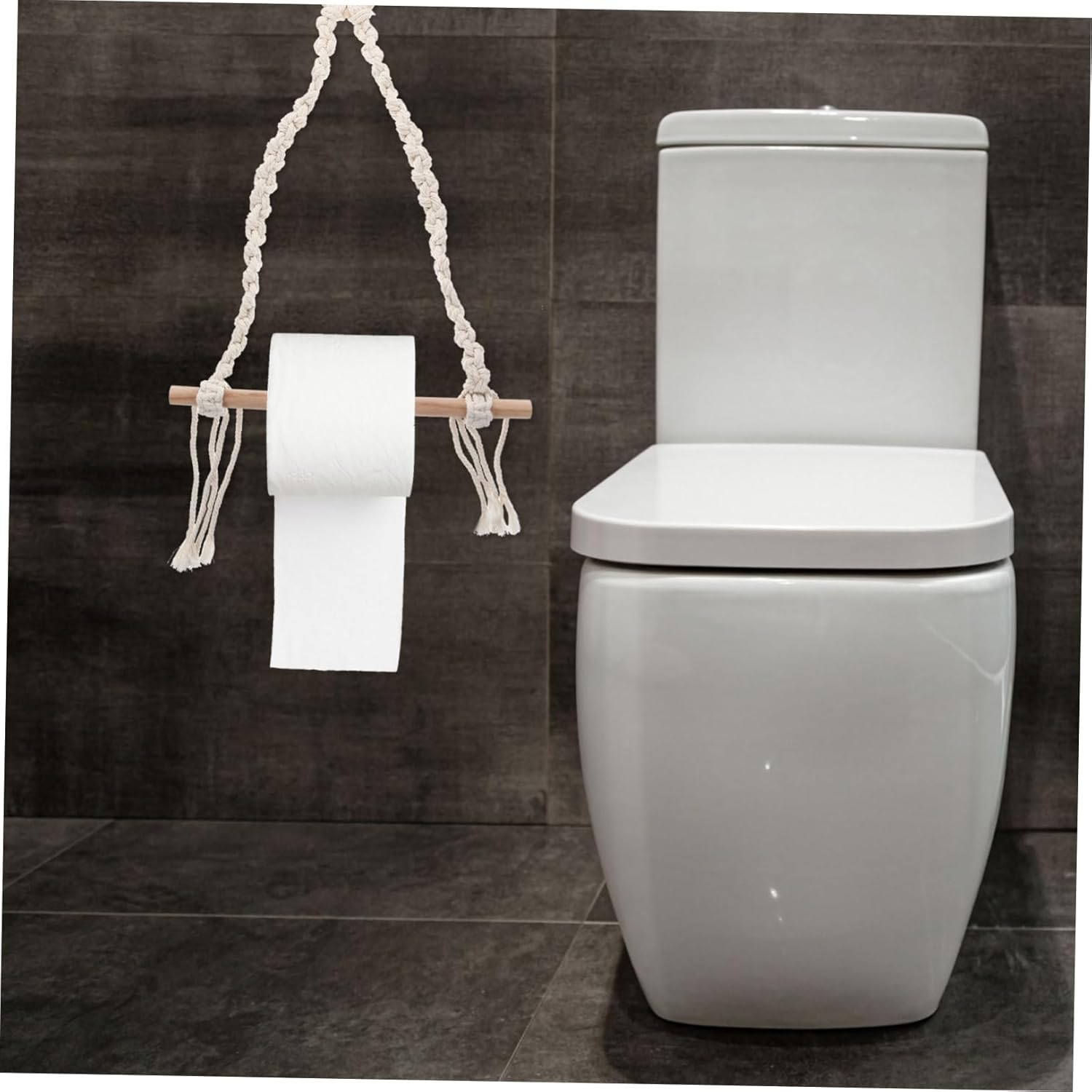 DOITOOL Wooden Toilet Paper Holder with Rope Design