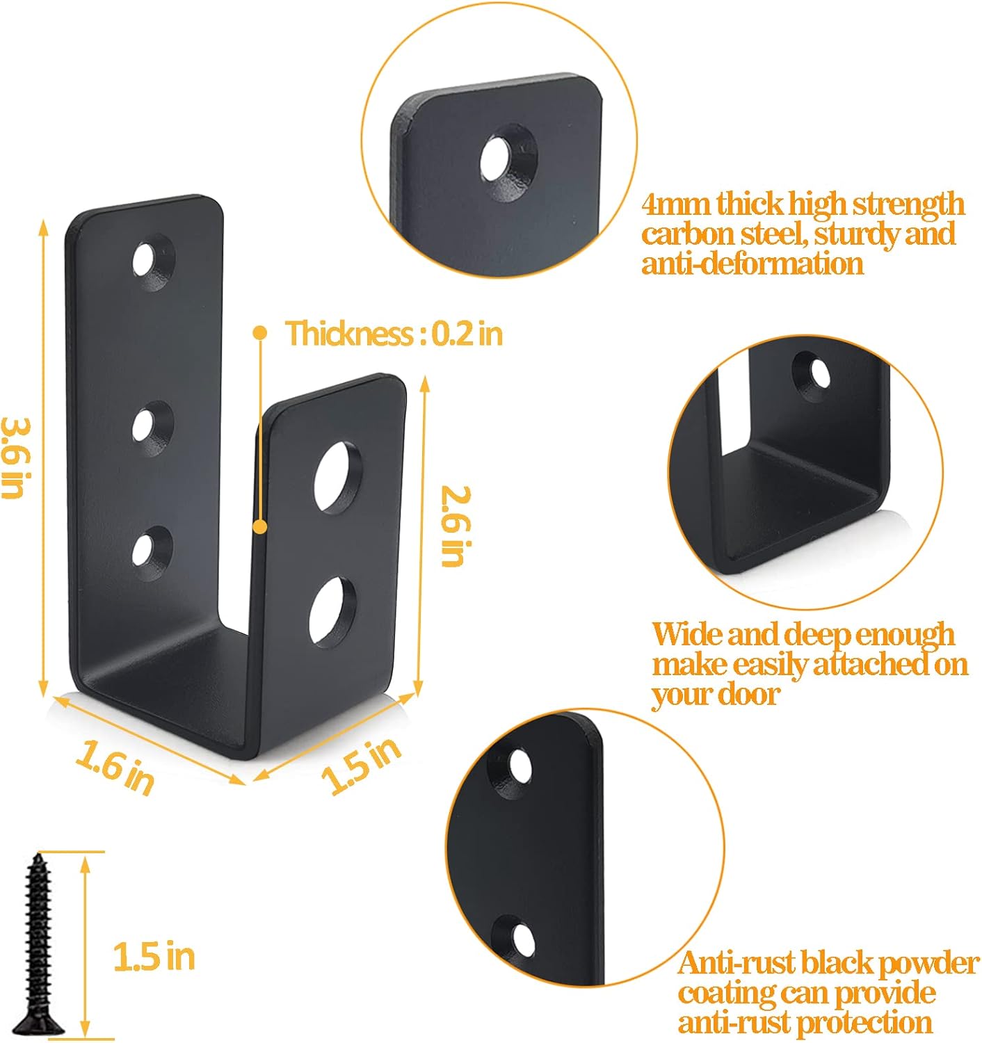 DOMUEN Door Barricade Brackets 2 Pack Black Security Door Reinforcement
