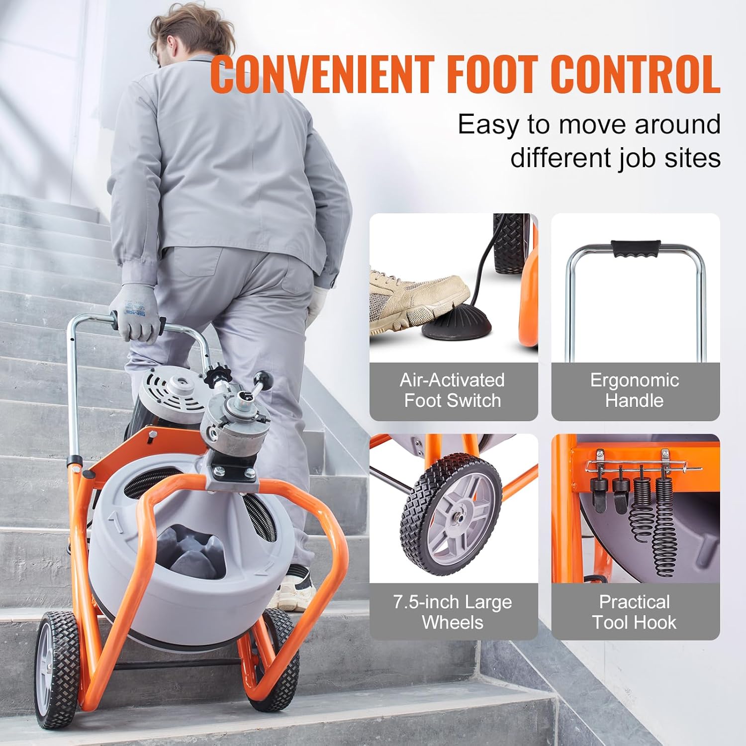 VEVOR 100FT Electric Pipe Cleaning Machine with 38 Steel Cable