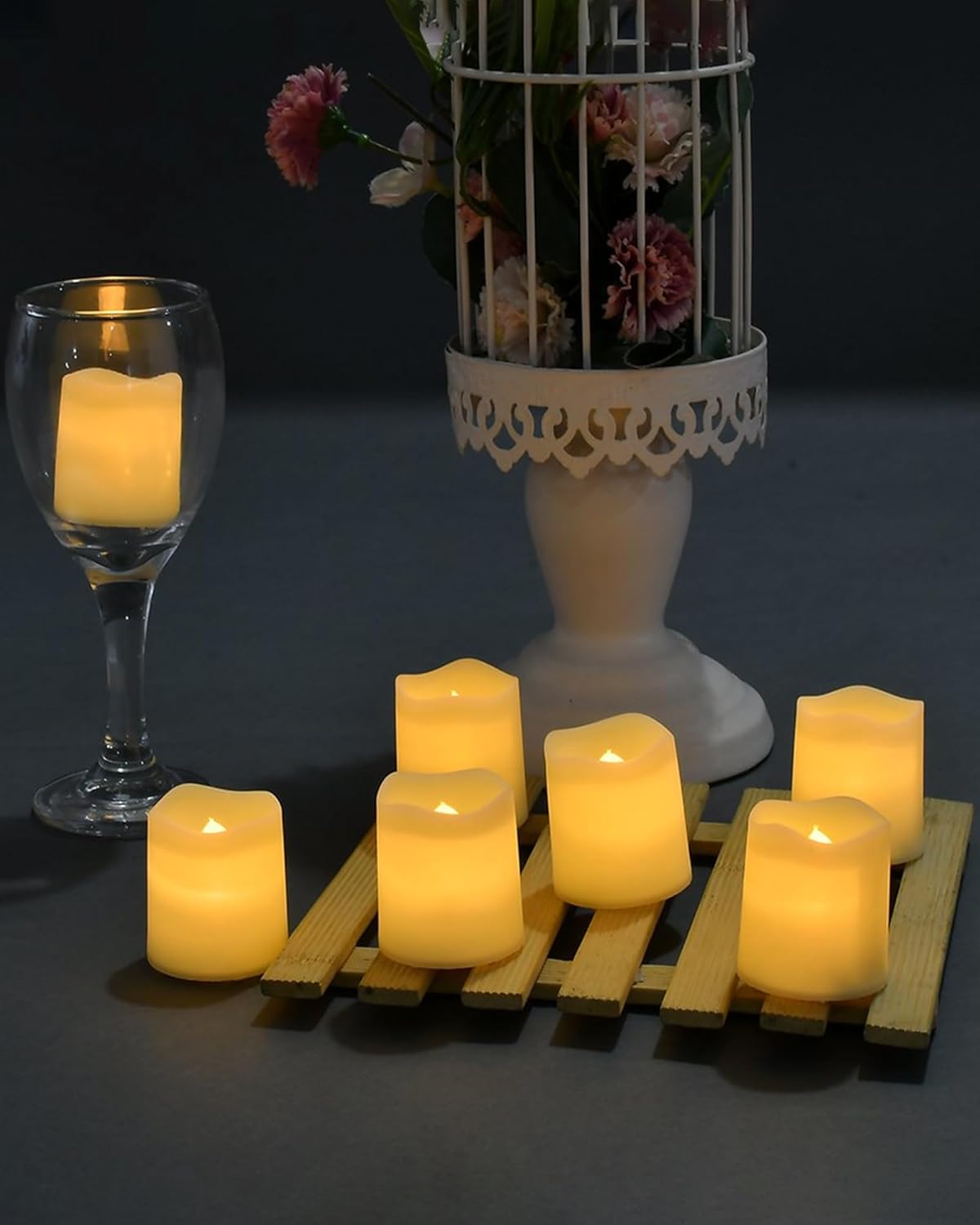 SHYMERY 24 Pack Flameless Votive Candles 200 Hour LED Tea Lights Warm White