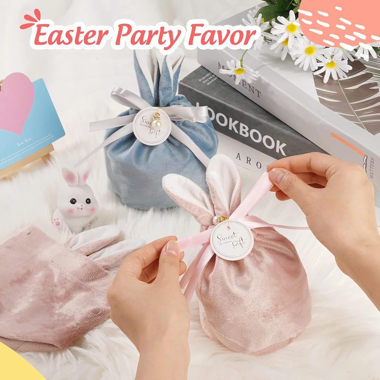 Easter Bunny Gift Velvet Bags with Drawstrings