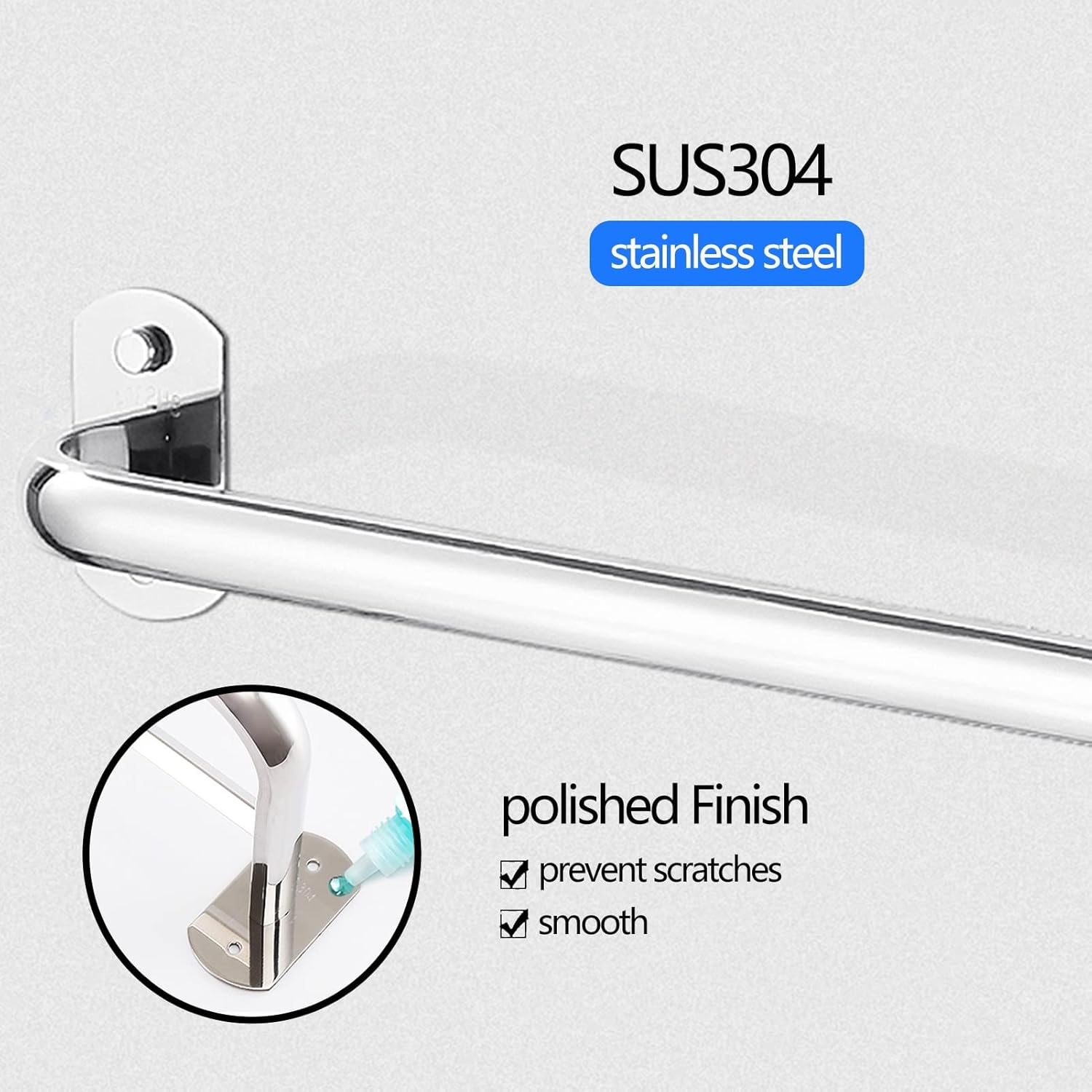 Wall Mounted Towel Bar Rail - Polished Silver 40cm-120cm