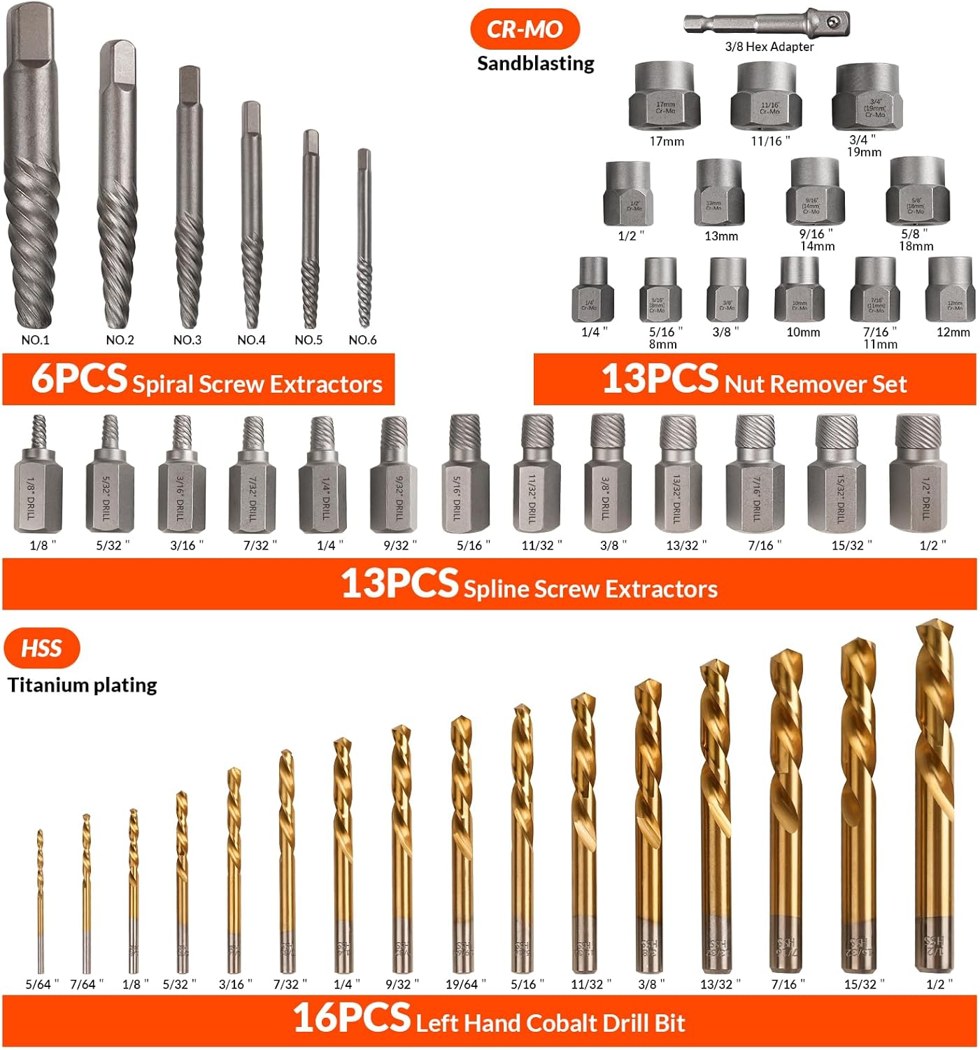Coobeast 49Pcs Bolt Extractor Set with Left Hand Drill Bit