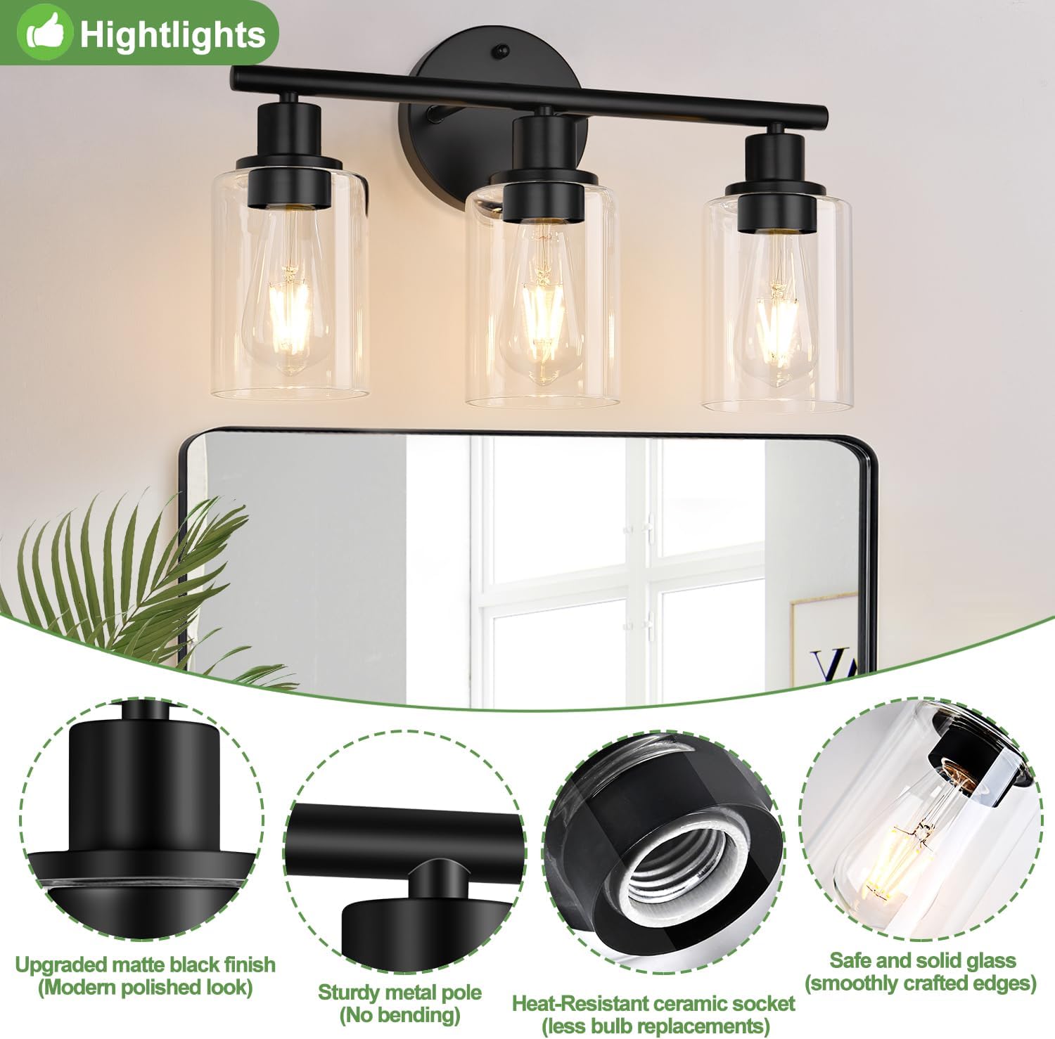 Zarbitta 3-Light Black Wall Lamp with Clear Glass Shades