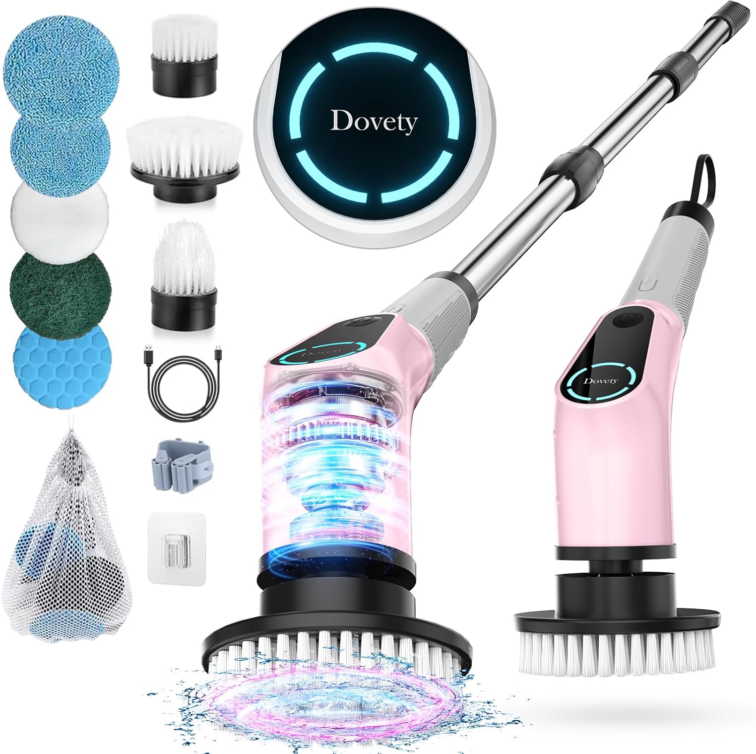 Dovety Electric Spin Scrubber with 8 Brush Heads and Extension Handle