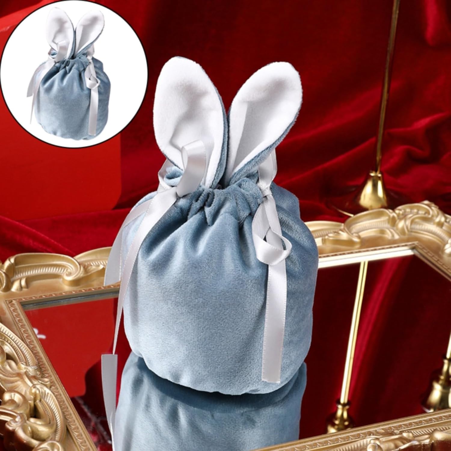 Easter Bunny Gift Velvet Bags with Drawstrings