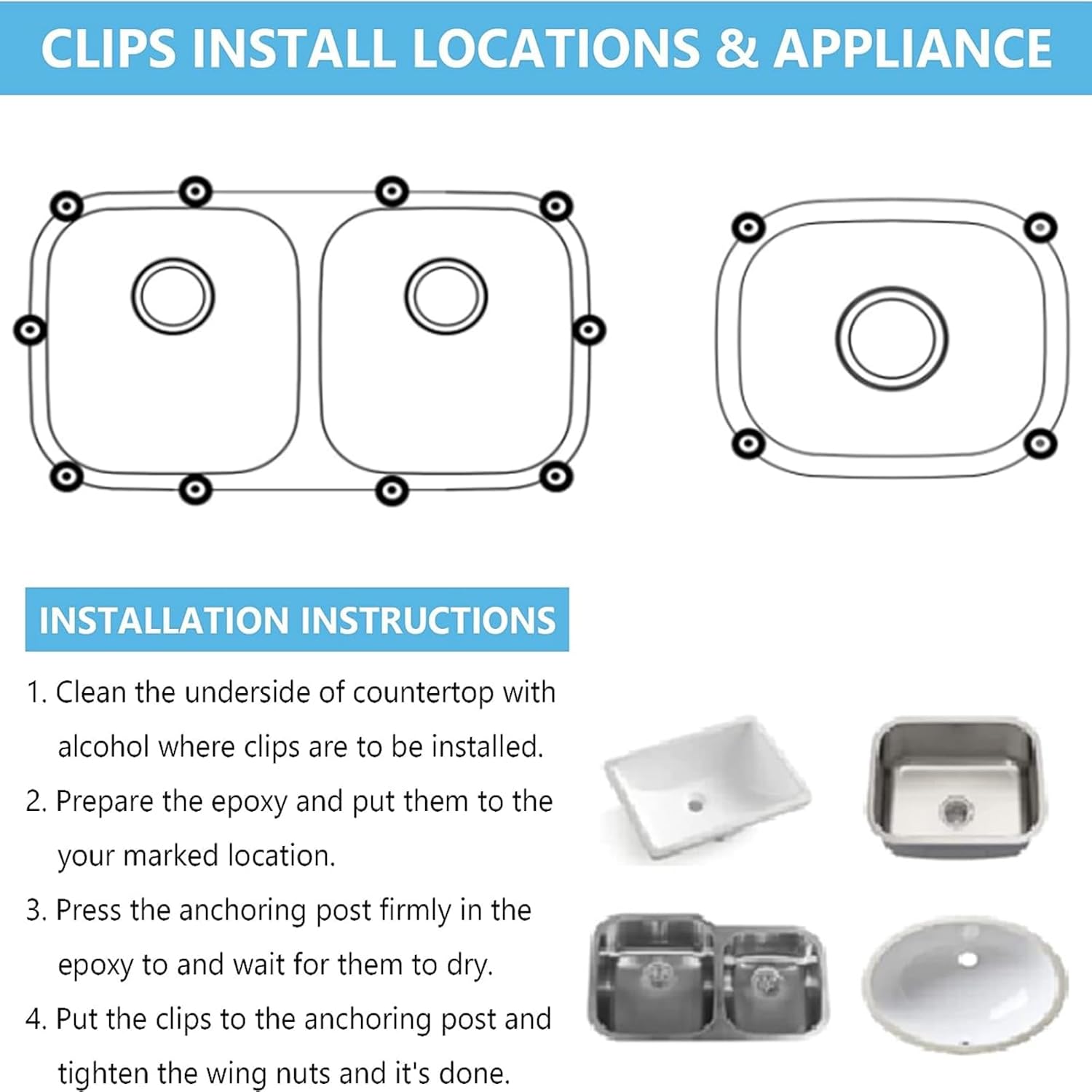 Enhon 12 Pack Sink Clips Kit - Silver 1