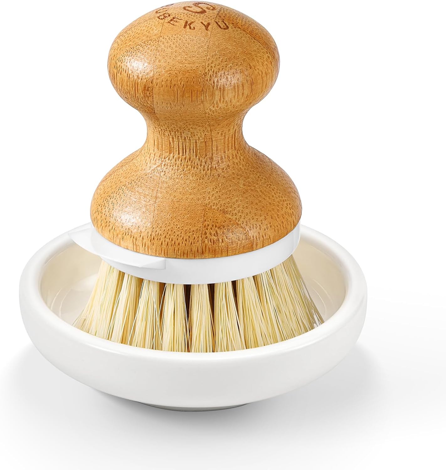 SUBEKYU Bamboo Dish Brush with Built-in Scraper