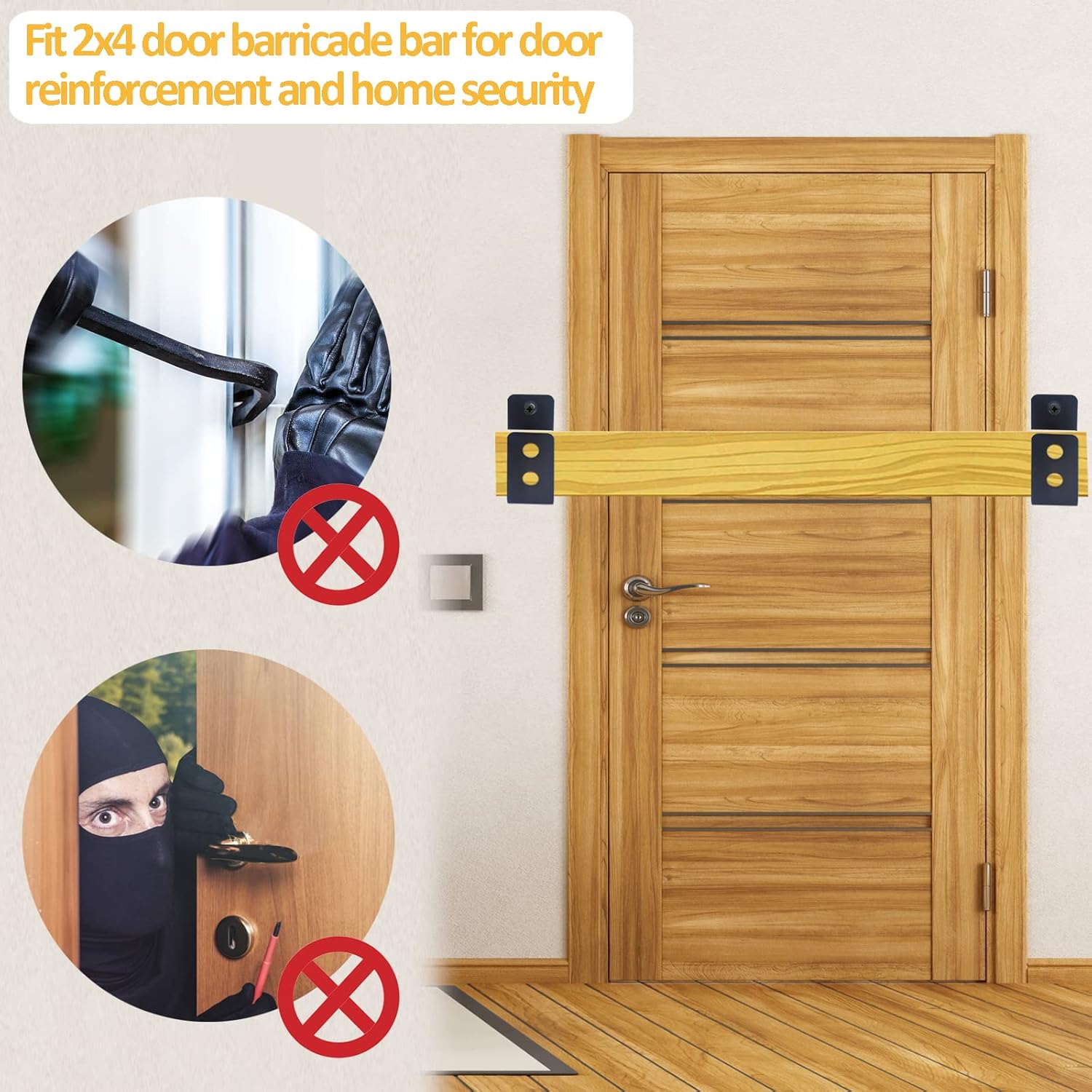 DOMUEN Door Barricade Brackets 2 Pack Black Security Door Reinforcement