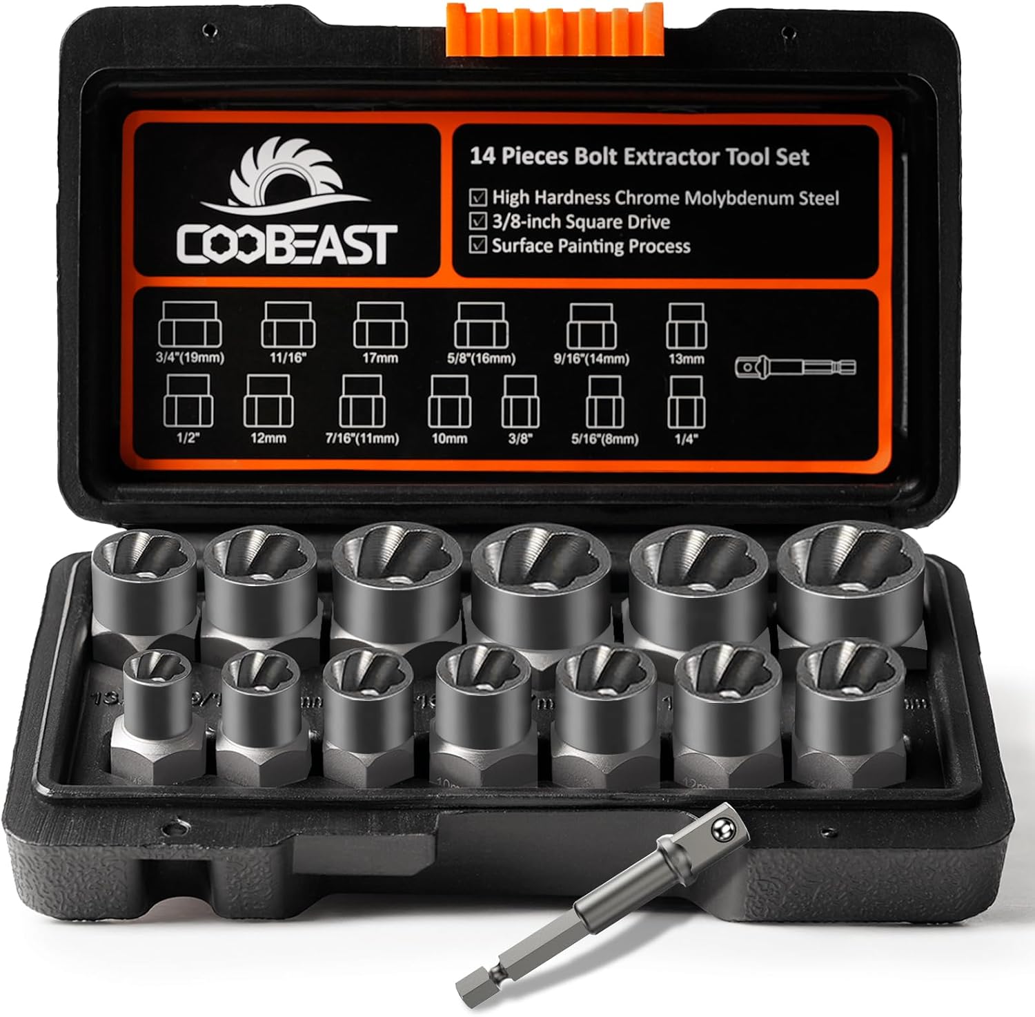 Coobeast 13Pcs Heavy Duty Bolt Extractor Set with 38 Inch Adapter