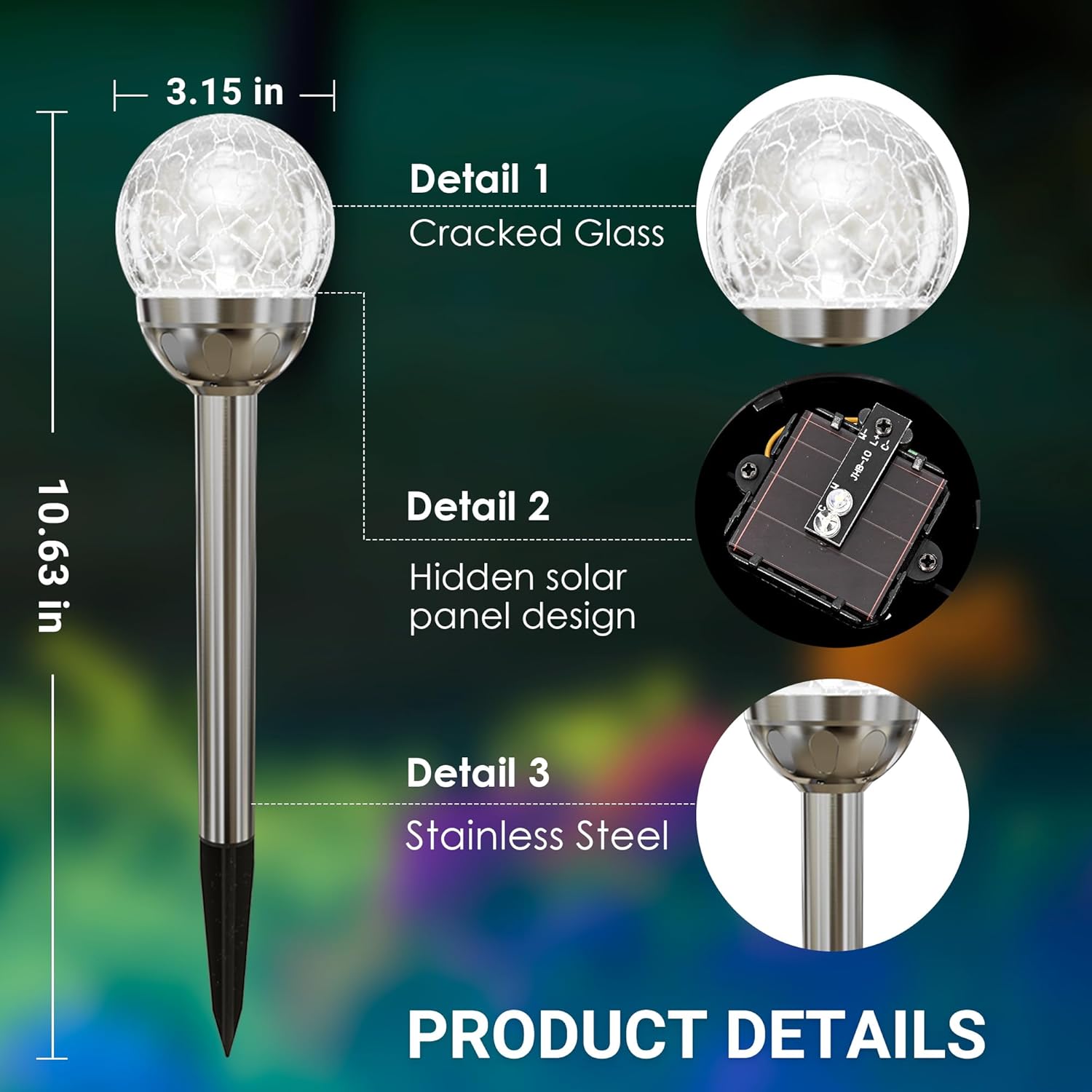 SOLPEX 3 Pack Solar Garden Lights with RGB White Modes
