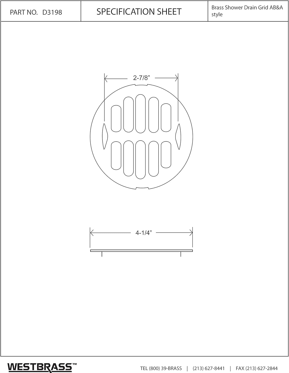 Westbrass D3198-11 4-14 Brass Shower Strainer Grid 1