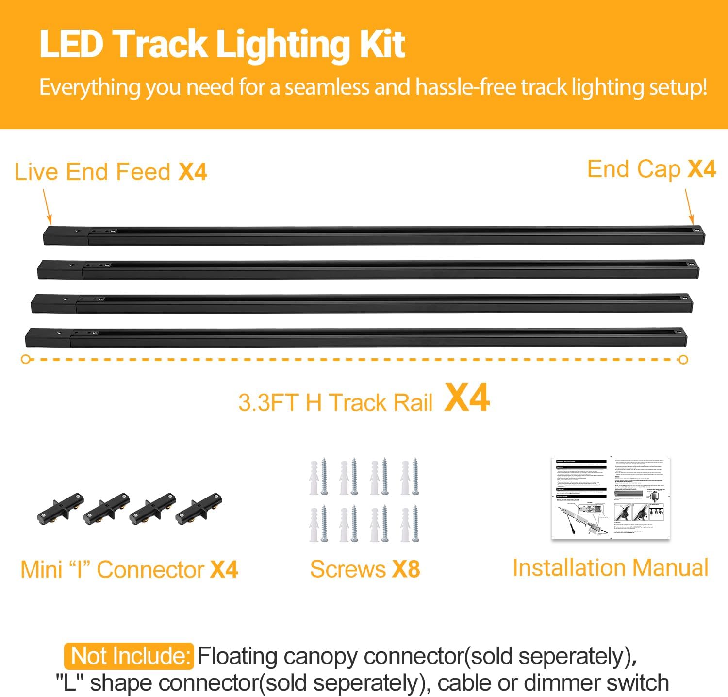 VANoopee 13FT H Track Lighting Rails Kit Black 1