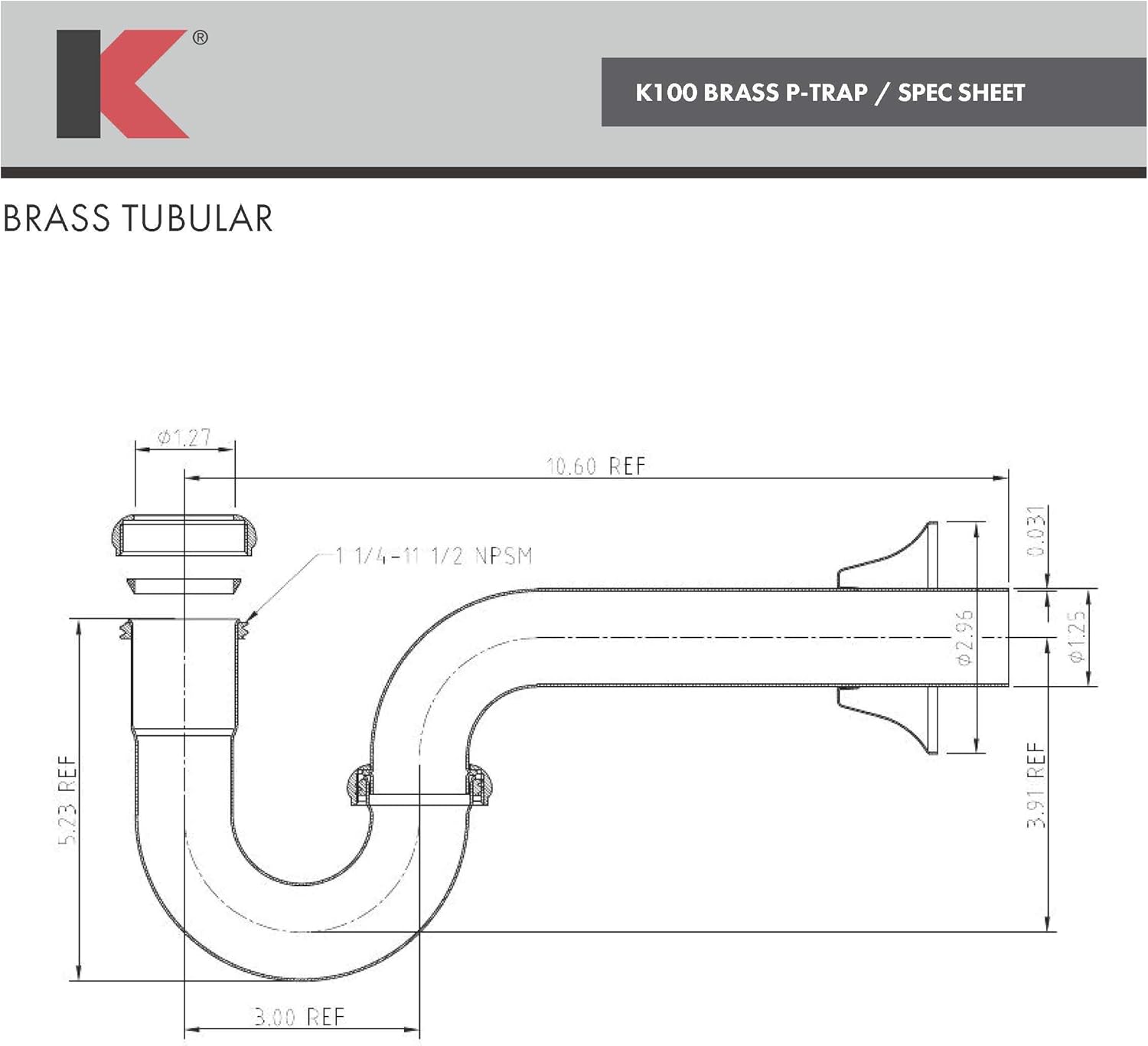 KEENEY K100VB Brass P-Trap with Deep Flange