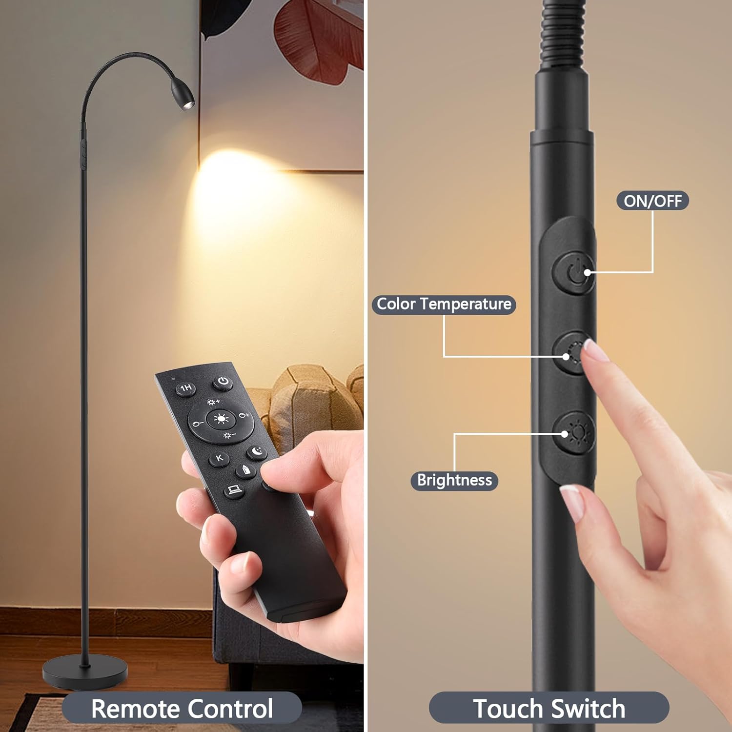 AUZONIMICS Reading Floor Lamp with Dimmable LED and Gooseneck