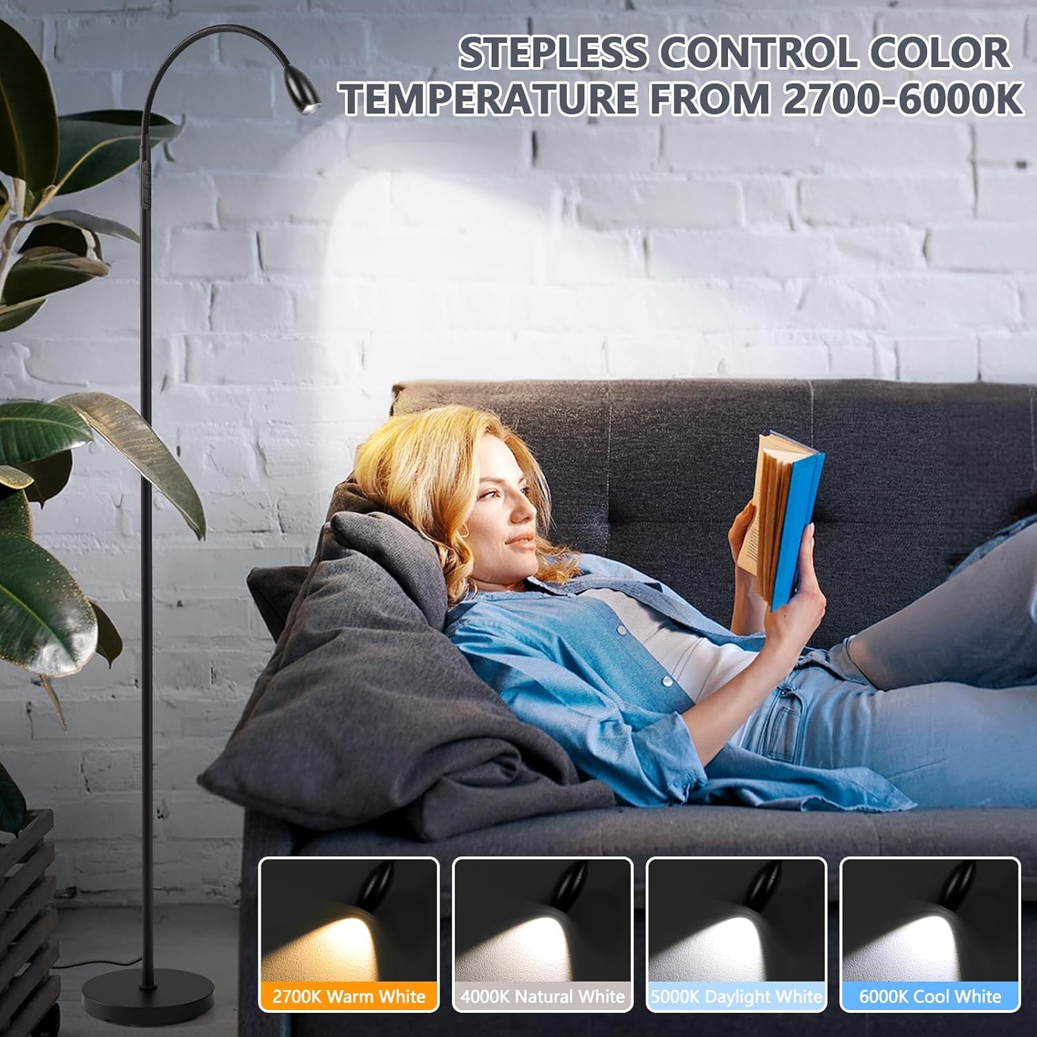 AUZONIMICS Reading Floor Lamp with Dimmable LED and Gooseneck