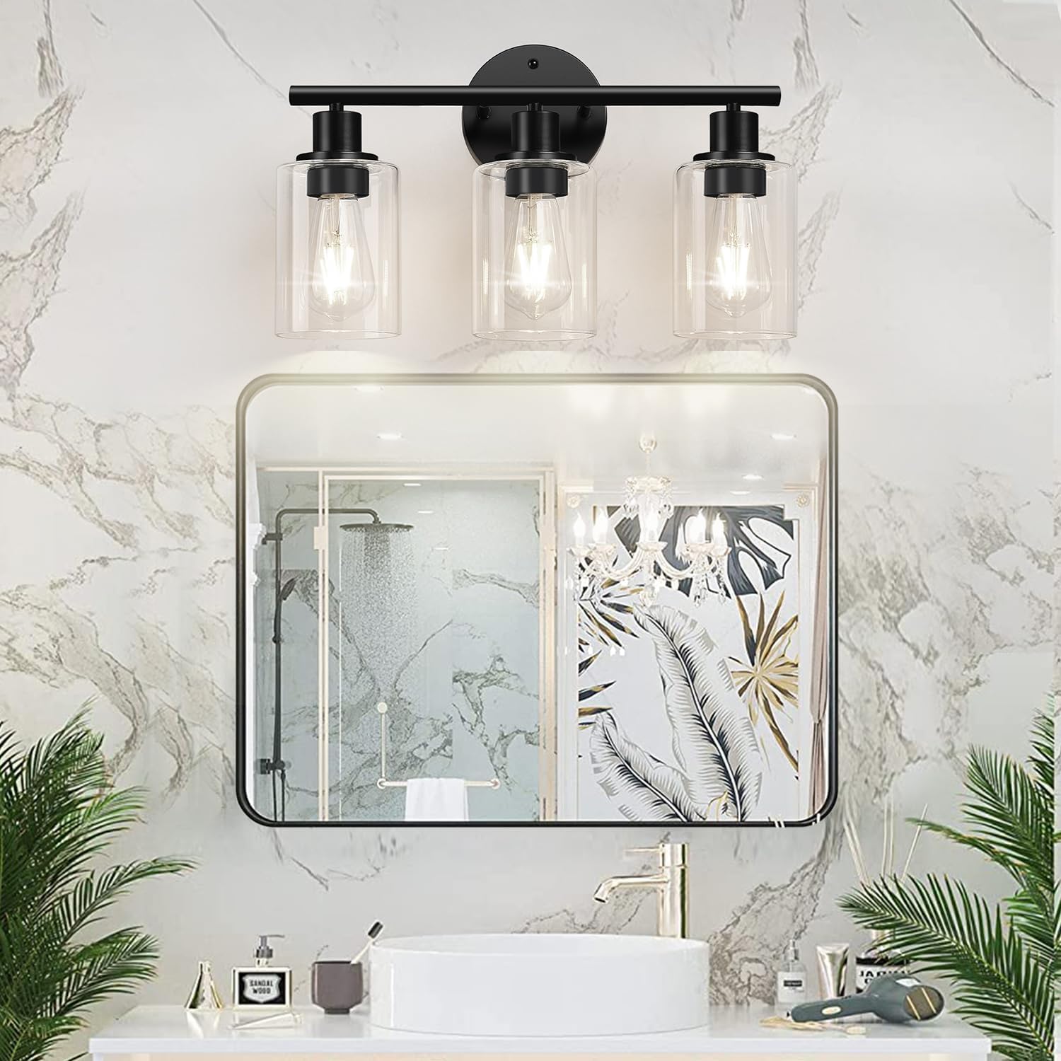Zarbitta 3-Light Black Wall Lamp with Clear Glass Shades