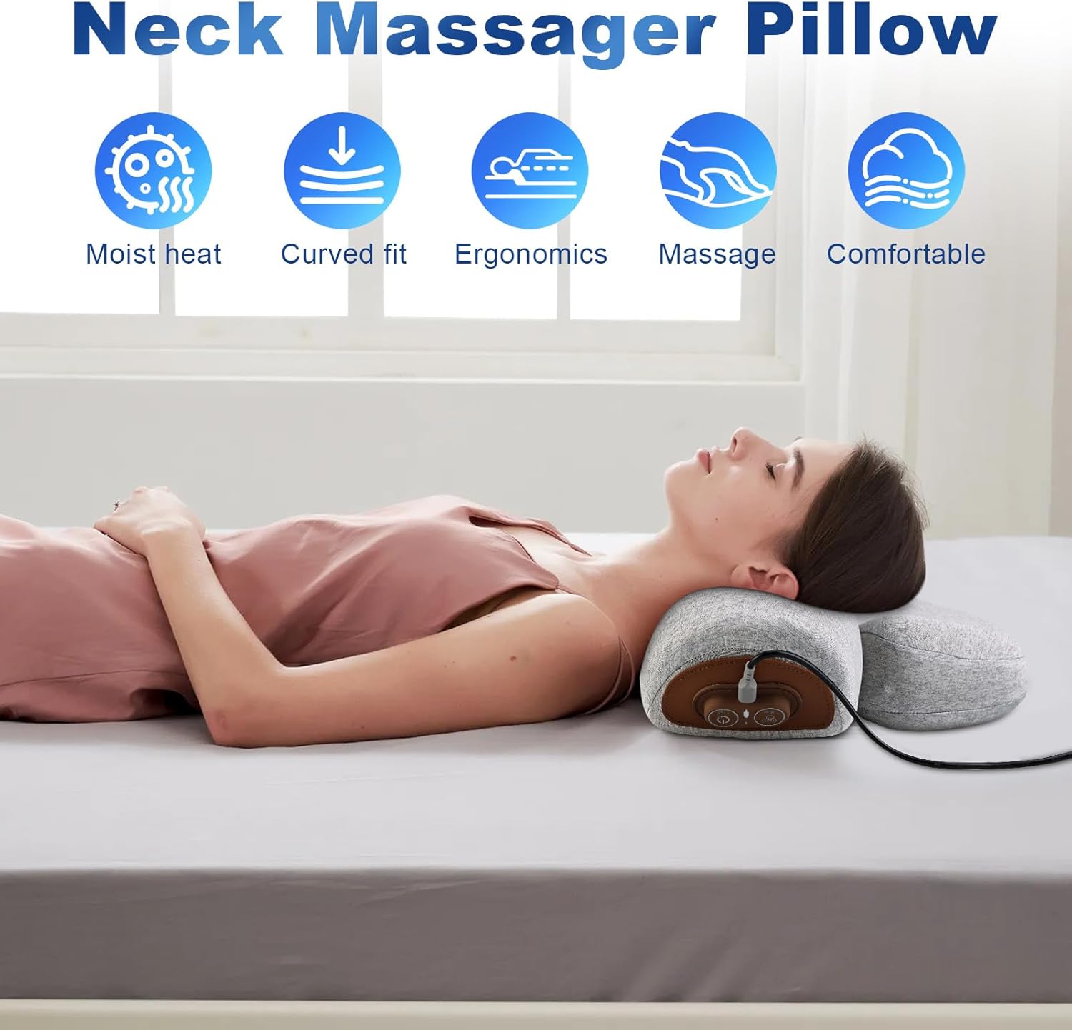 Triple Therapy Neck Pillow with Heat and Traction 1