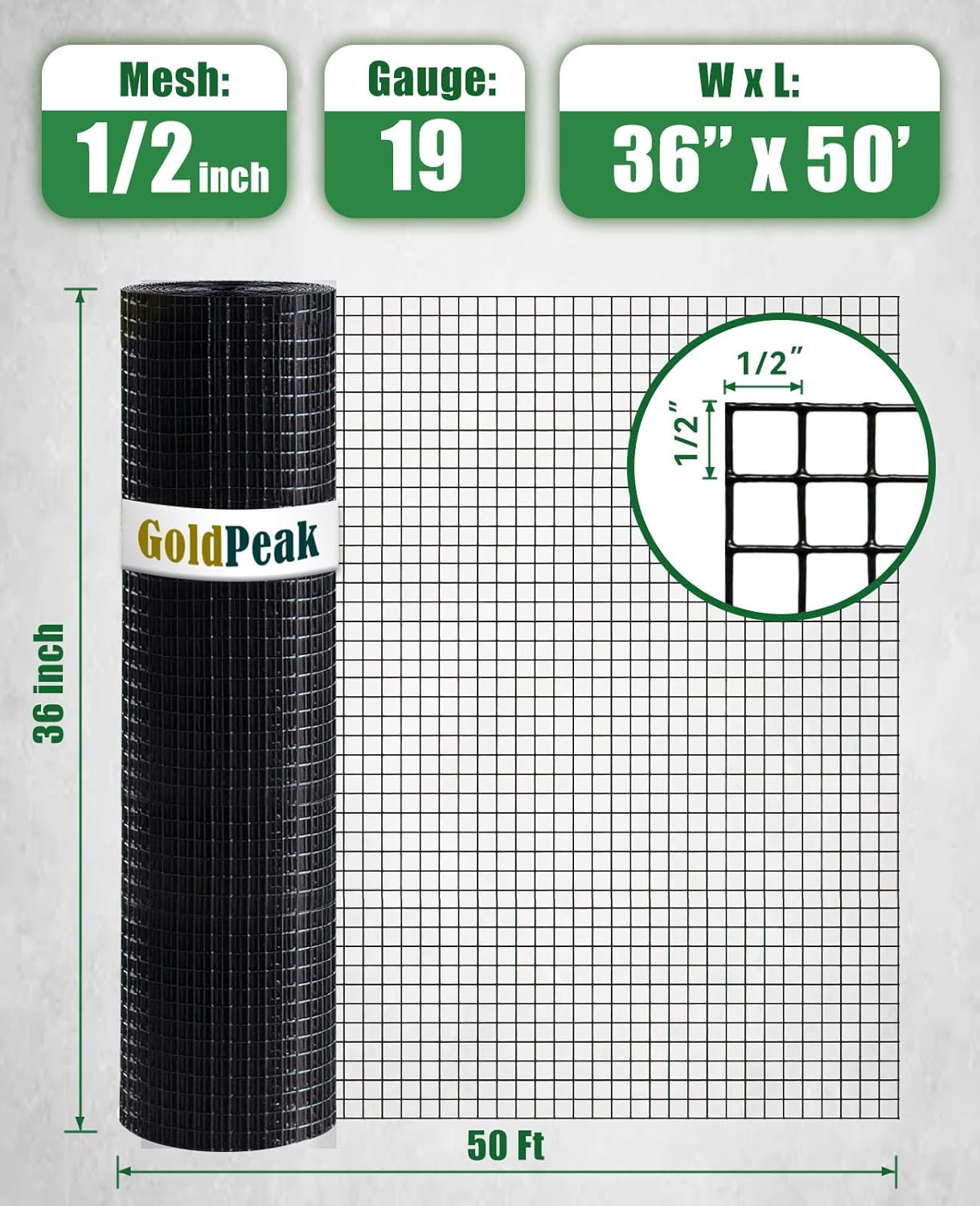 GoldPeak 36in x 50ft Vinyl Coated Hardware Cloth