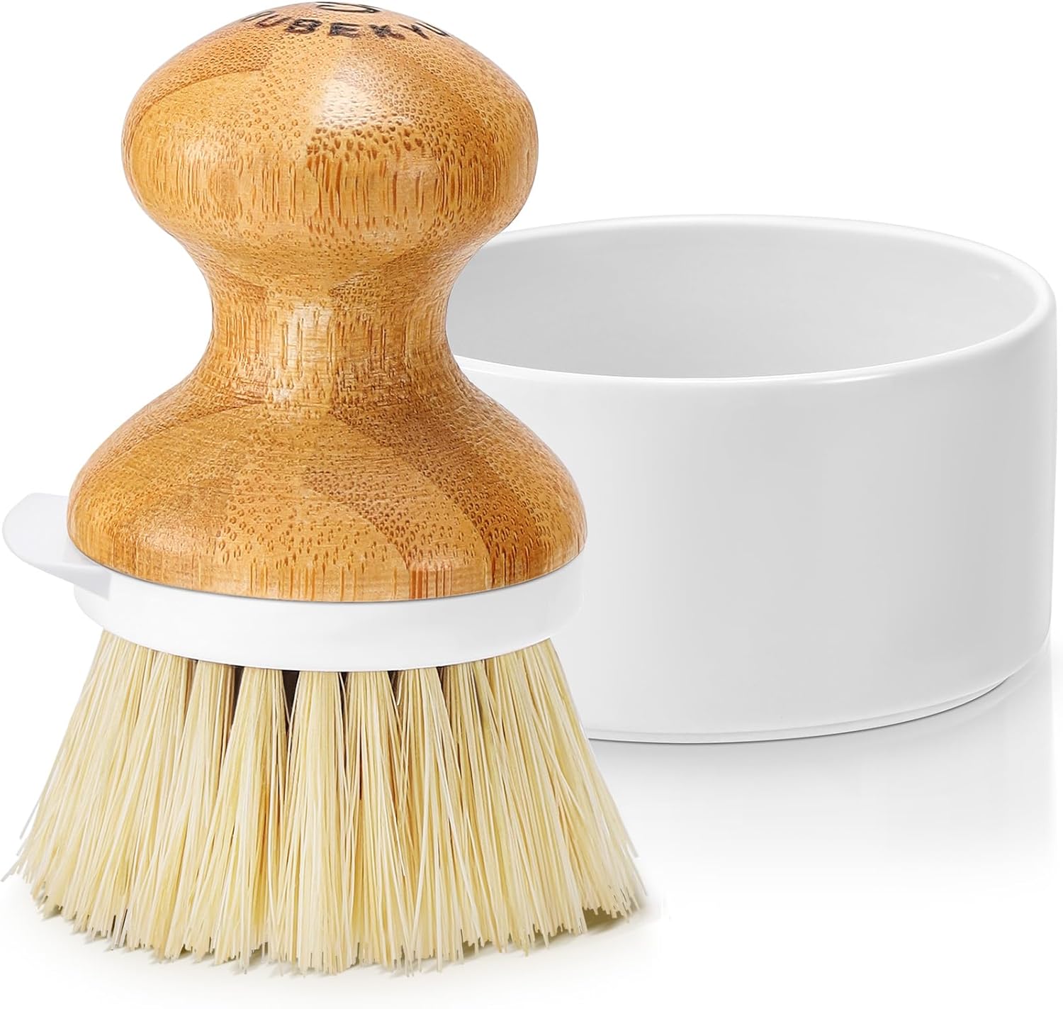SUBEKYU Bamboo Dish Brush with Soap Dispenser and Built-in Scraper