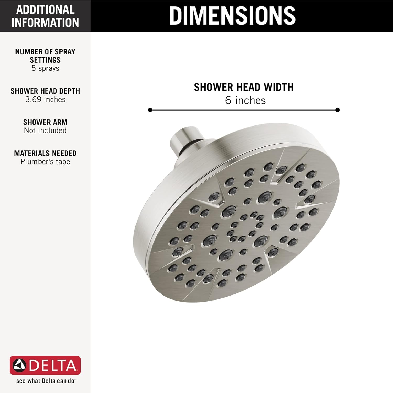 Delta 5-Spray Chrome Shower Head with Pause Feature
