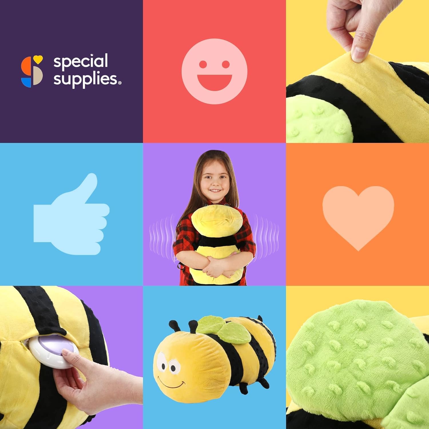 Special Supplies Bumble Bee Vibrating Pillow Plush Minky with Textured Bumps