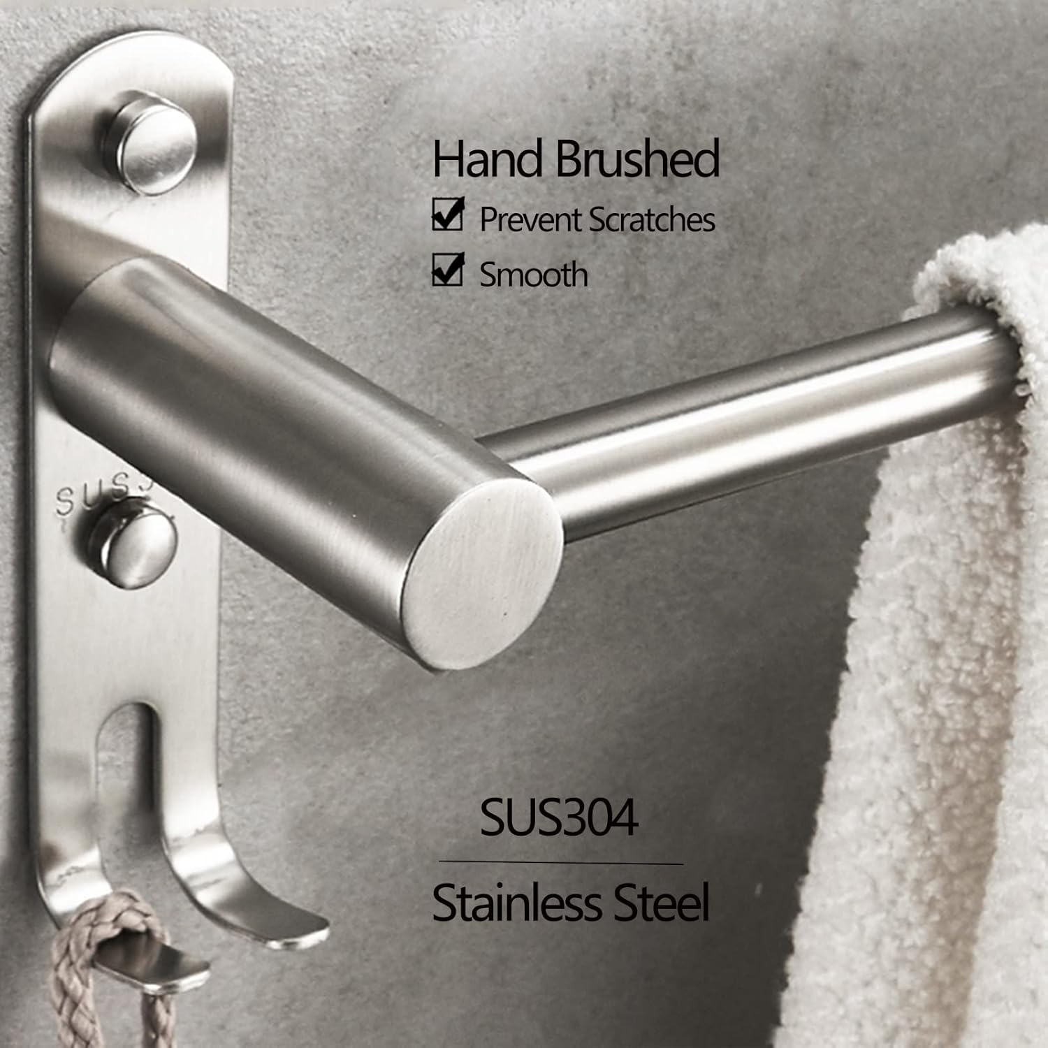 Stainless Steel Towel Rail with 2 Hooks for Bathroom and Kitchen