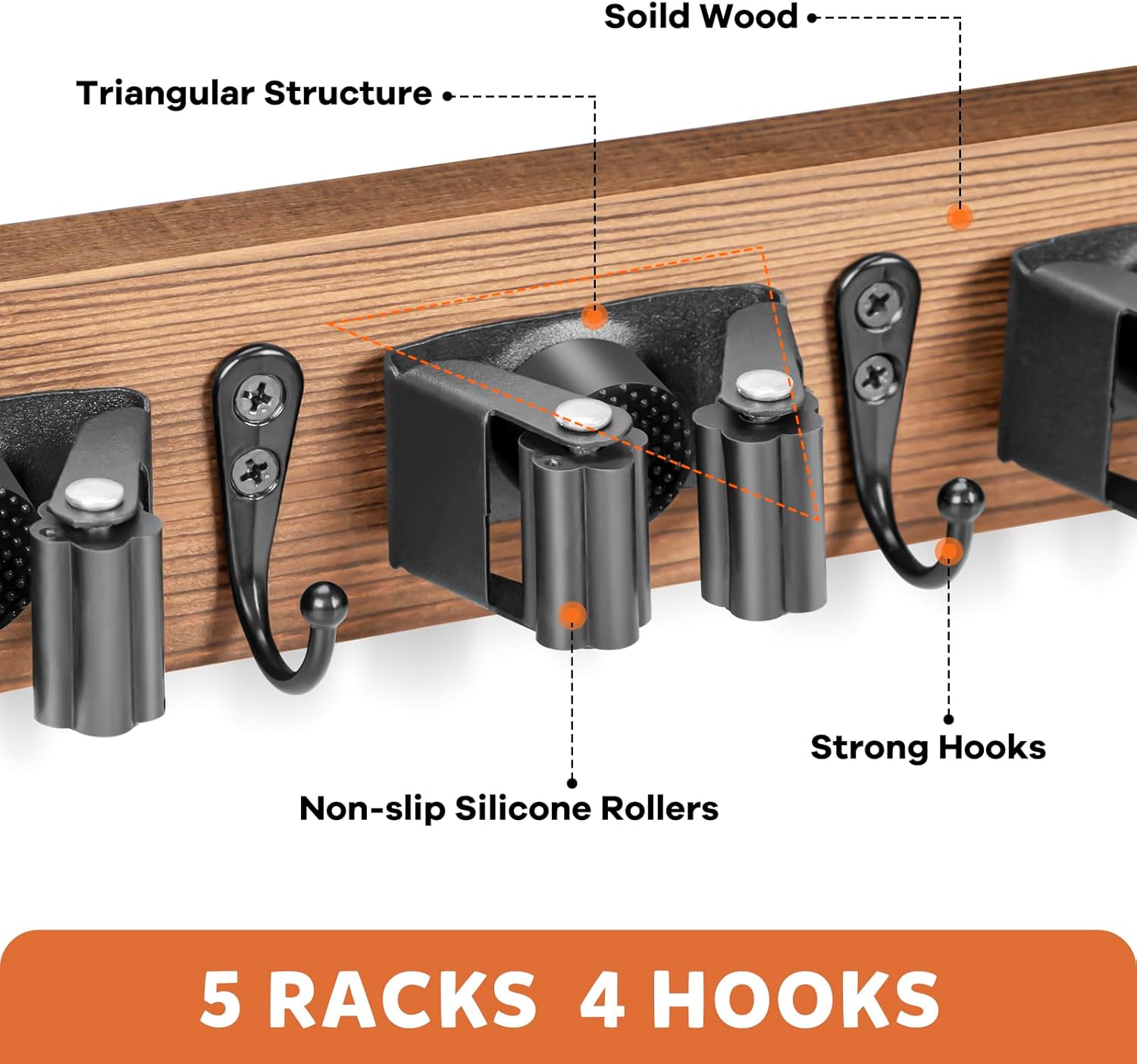 IMILLET Broom Holder Wall Mount with 5 Racks and 4 Hooks