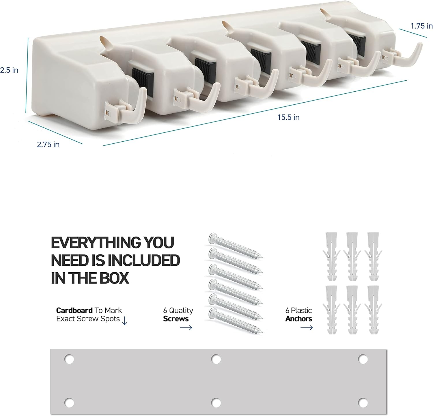 Home-it 5-Position Mop Broom Wall Mount Holder