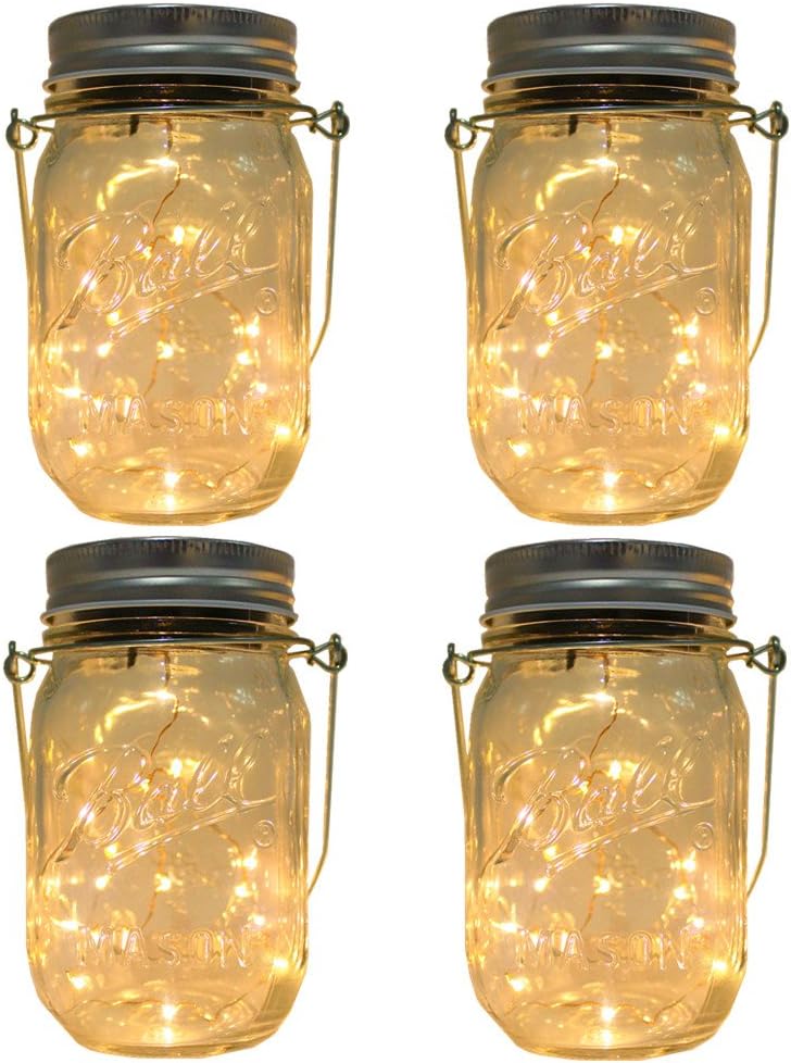 CHBKT 4-Pack Solar Mason Jar Lights with Handle and 30 LEDs