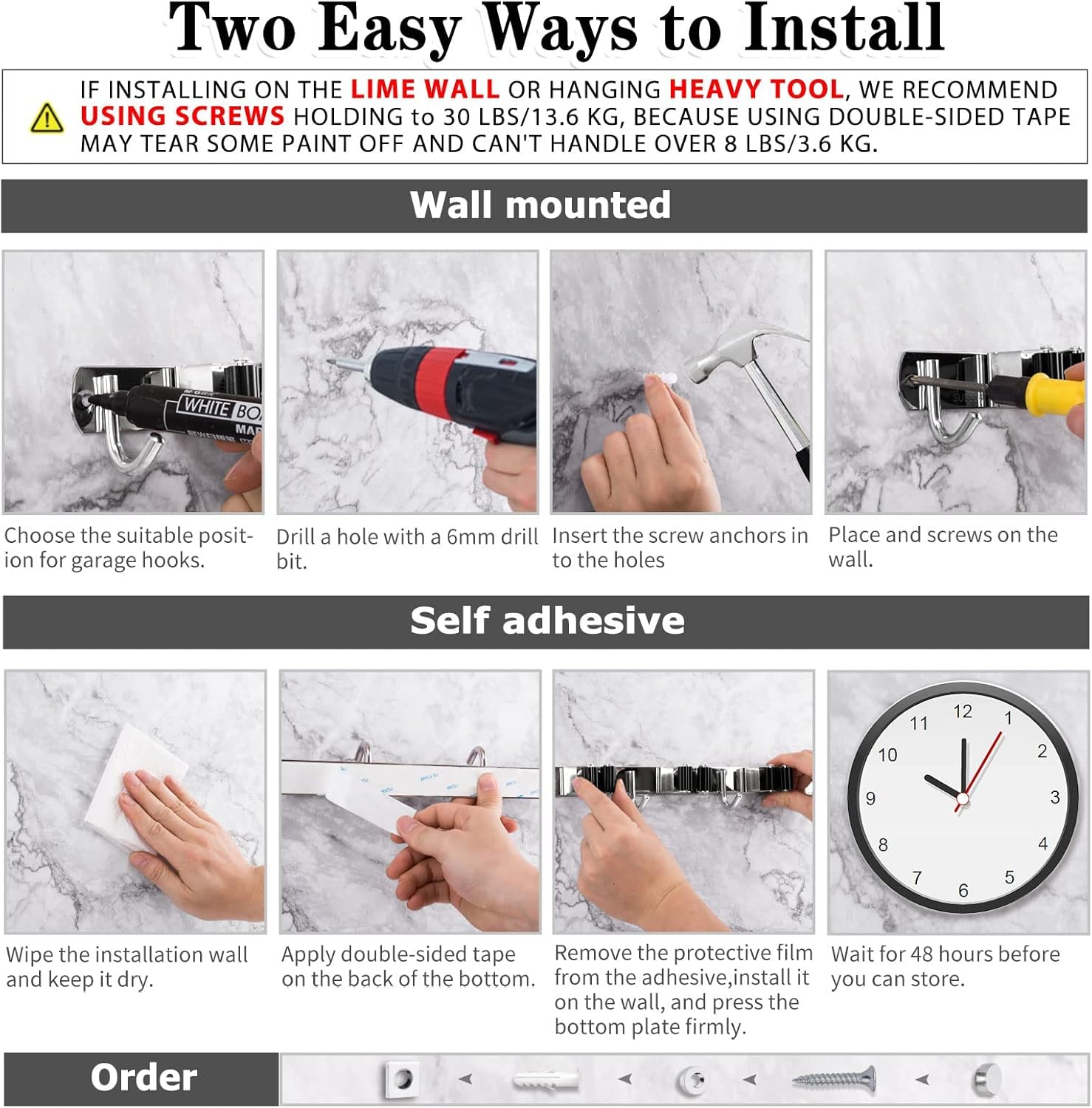 AceMining 5 Racks 4 Hooks Wall Mop Broom Holder