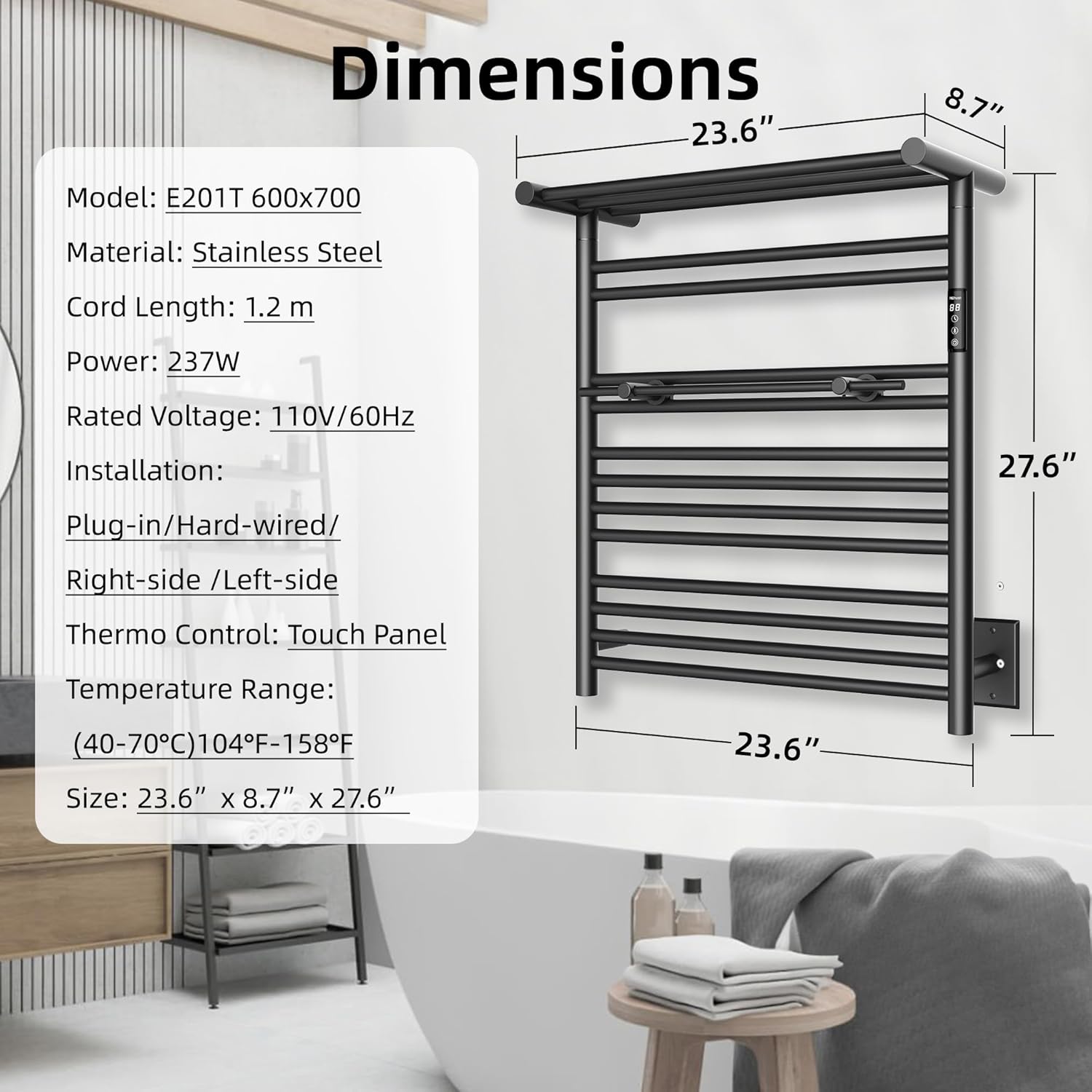 PBhusri Electric Towel Warmer with Storage Shelf Matte Black